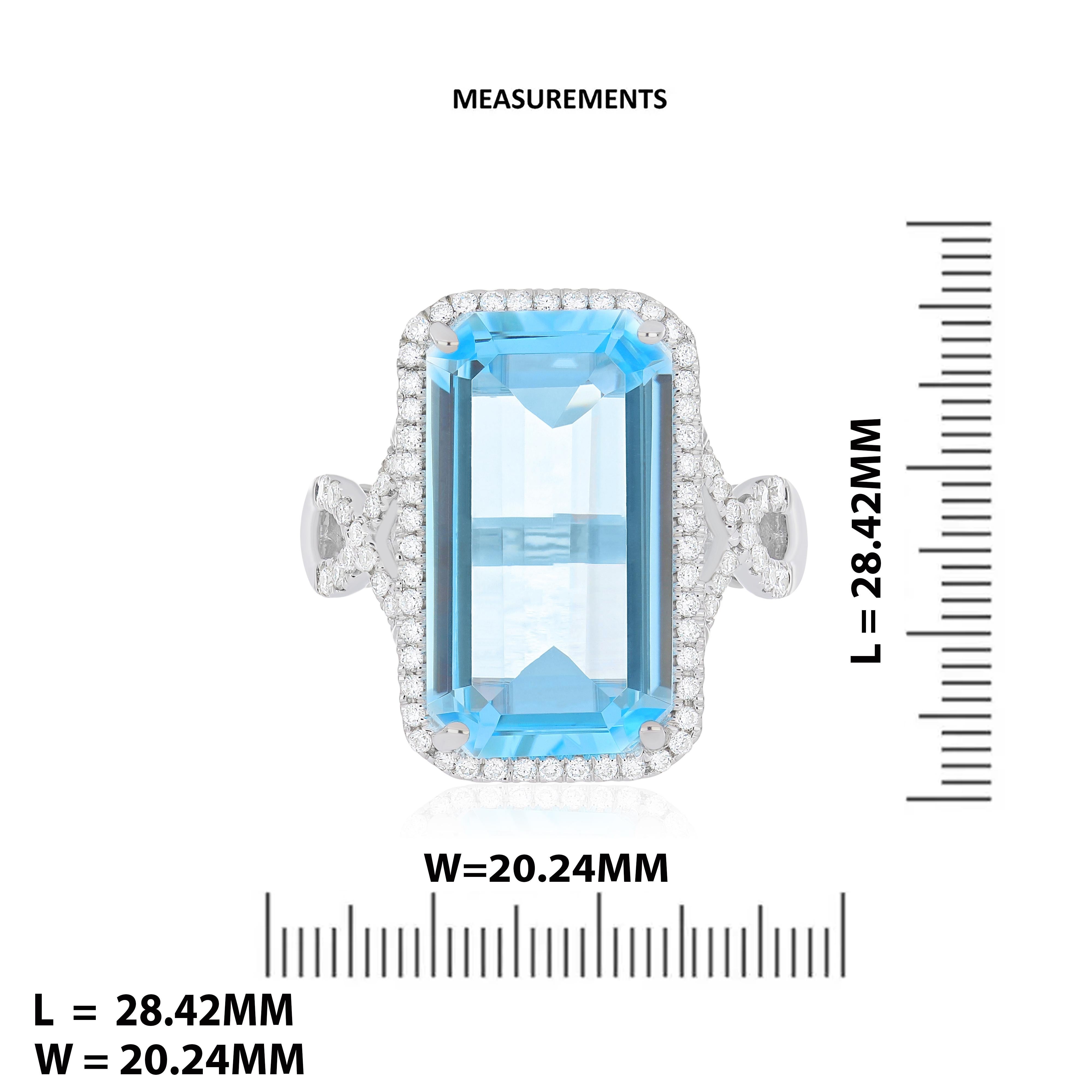 Im Angebot: 10.90CT's Himmelblauer Topas und Diamant in 14k Weißgold Hand-Craft Ring () 6