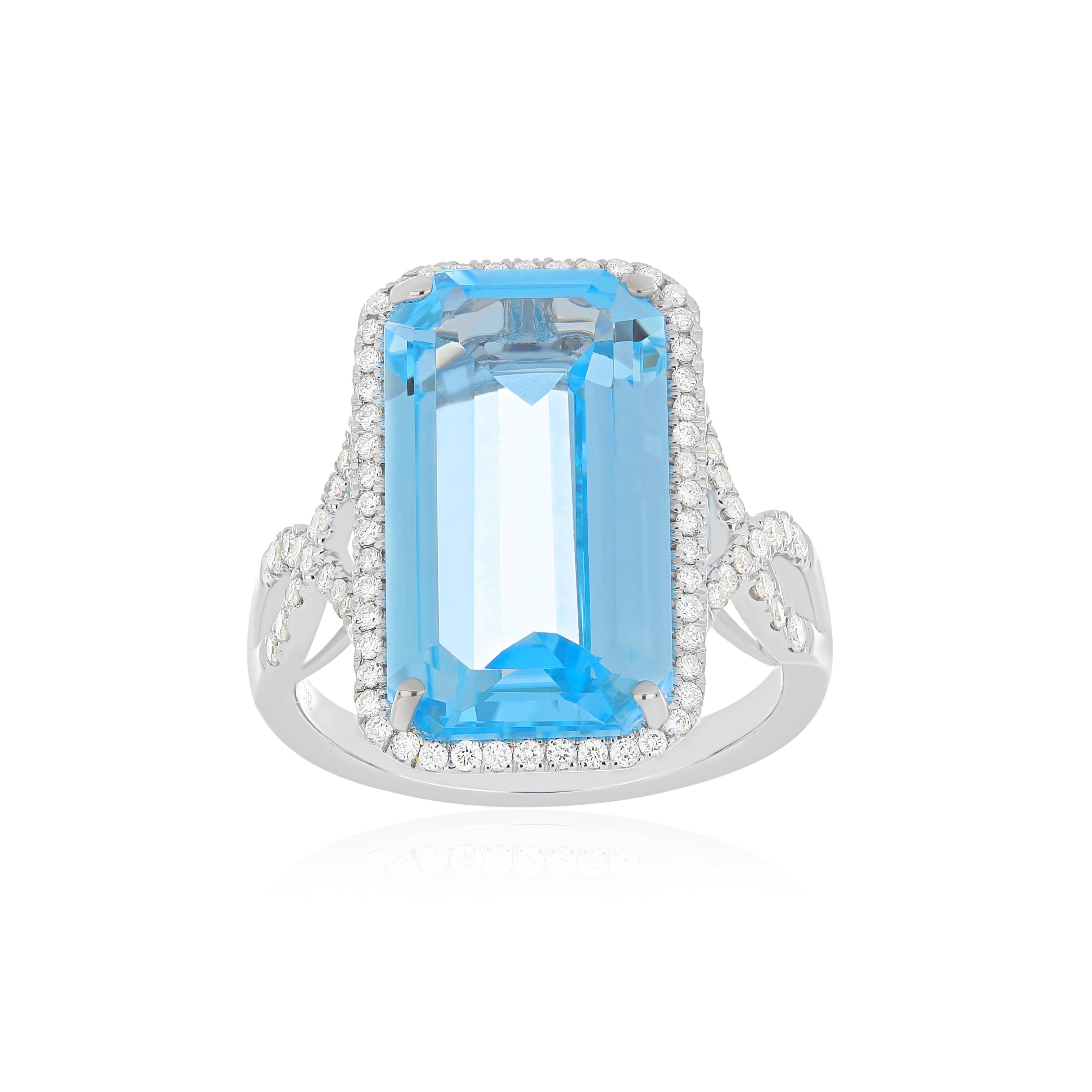 Im Angebot: 10.90CT's Himmelblauer Topas und Diamant in 14k Weißgold Hand-Craft Ring () 9