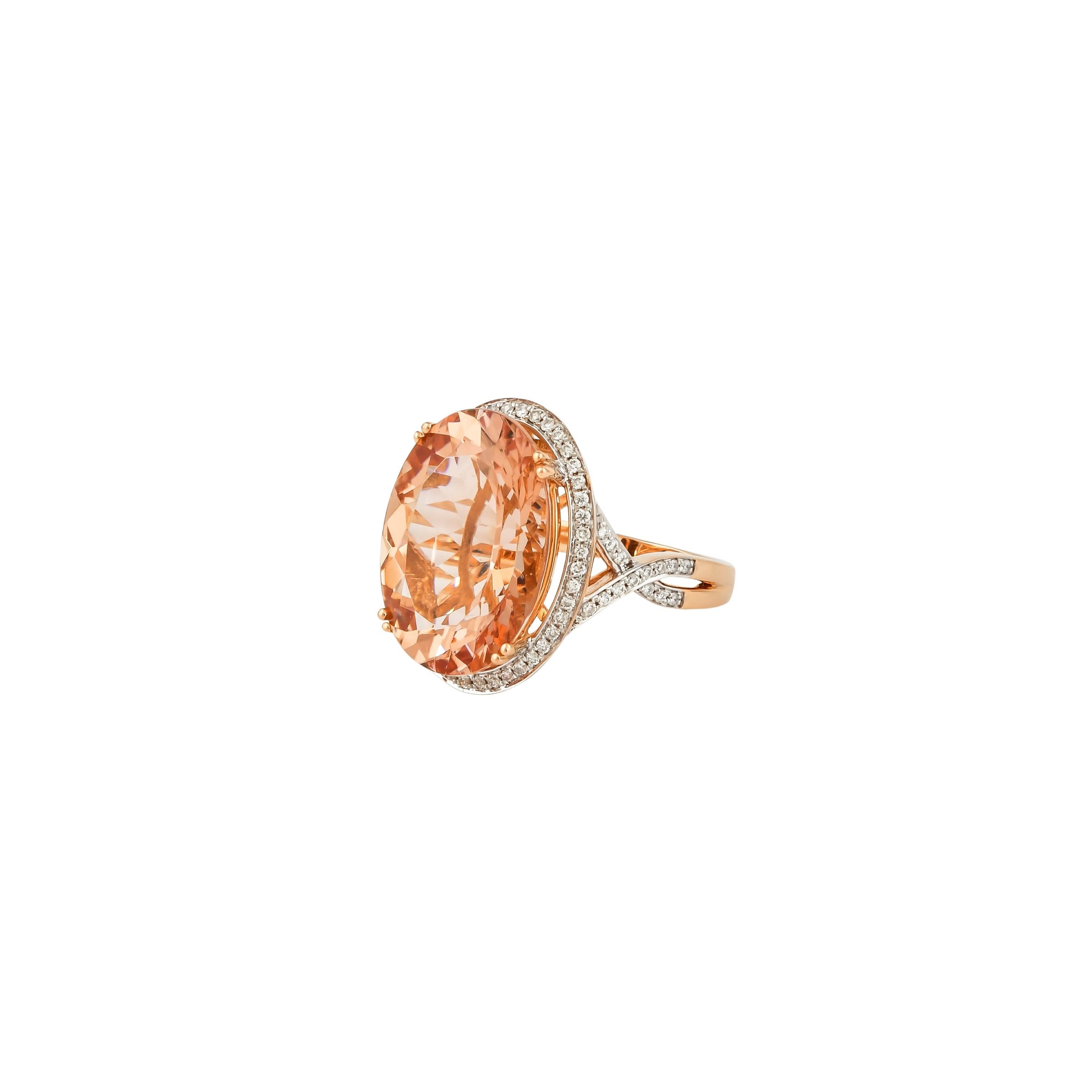 Oval Cut 10.91 Carat Morganite and White Diamond Ring in 18 Karat Rose Gold For Sale