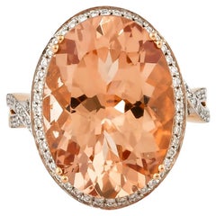 10.91 Carat Morganite and White Diamond Ring in 18 Karat Rose Gold