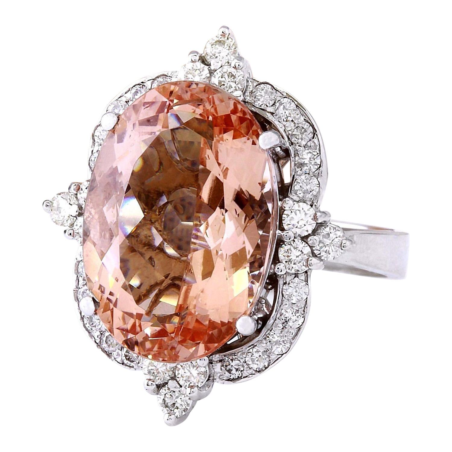 10.91 Carat Natural Morganite 14K Solid White Gold Diamond Ring
 Item Type: Ring
 Item Style: Cocktail
 Material: 14K White Gold
 Mainstone: Morganite
 Stone Color: Peach
 Stone Weight: 10.11 Carat
 Stone Shape: Oval
 Stone Quantity: 1
 Stone