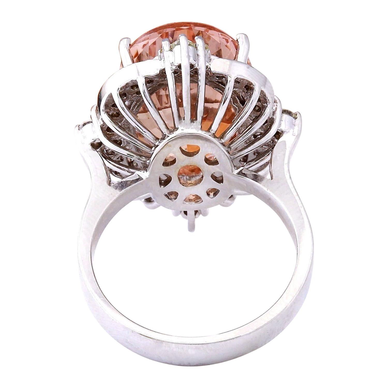 Oval Cut Natural Morganite Diamond Ring In 14 Karat Solid White Gold  For Sale