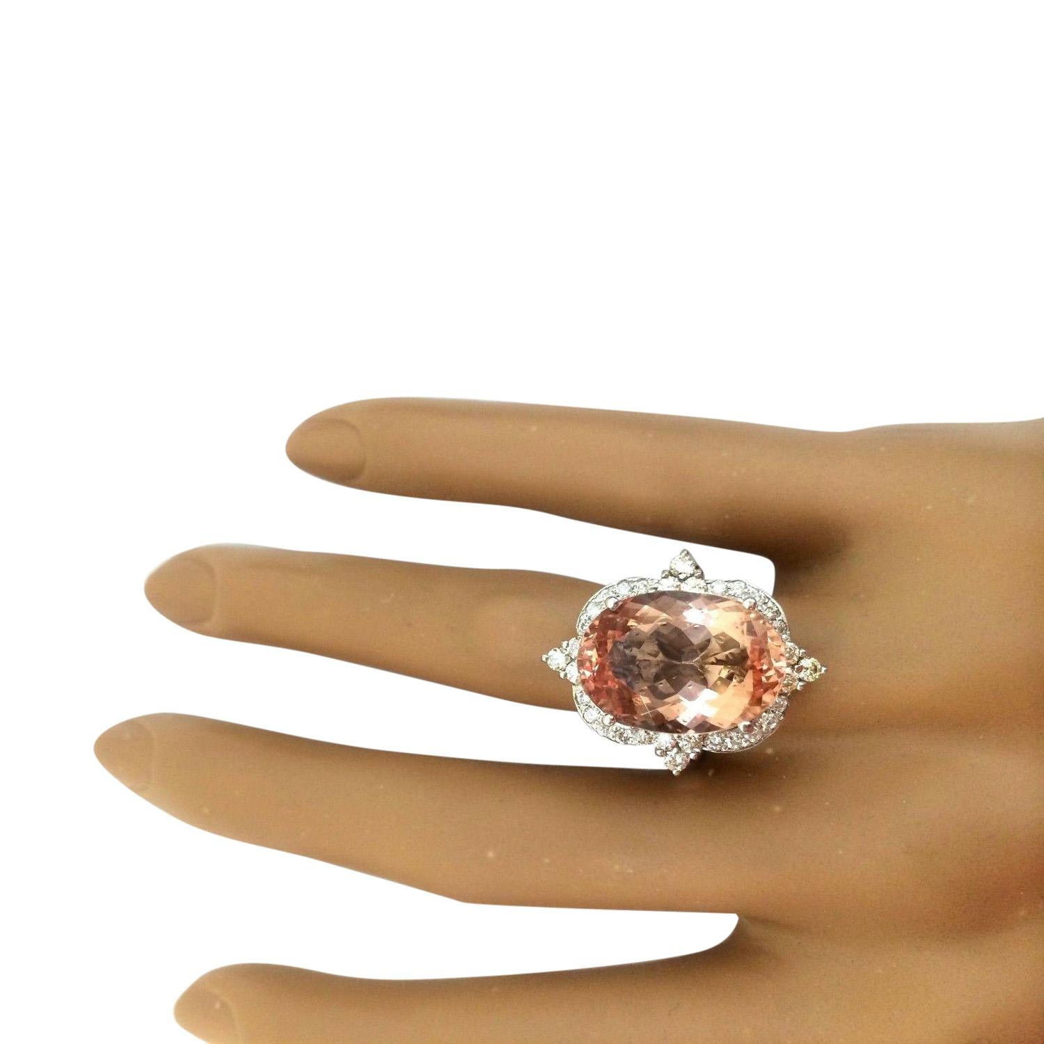 Women's Natural Morganite Diamond Ring In 14 Karat Solid White Gold  For Sale