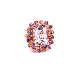 10.91 Carat Natural Morganite Multi Color Sapphire Rose Gold Cocktail Ring