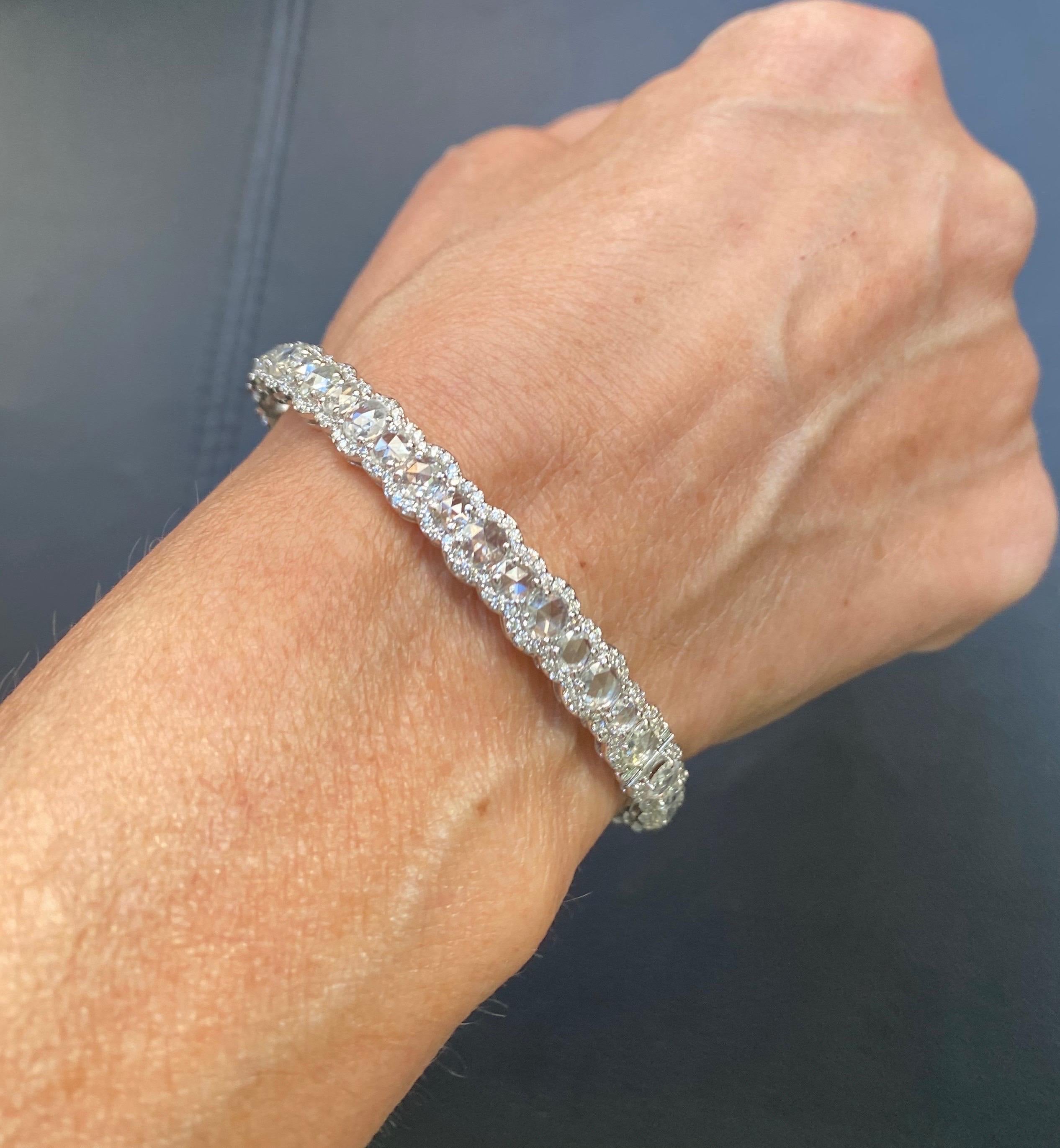 The tennis bracelet is a classic and timeless piece of jewelry that exudes elegance and sophistication. This particular bracelet is crafted from 18k white gold, a lustrous and durable precious metal known for its clean and modern look.

The bracelet