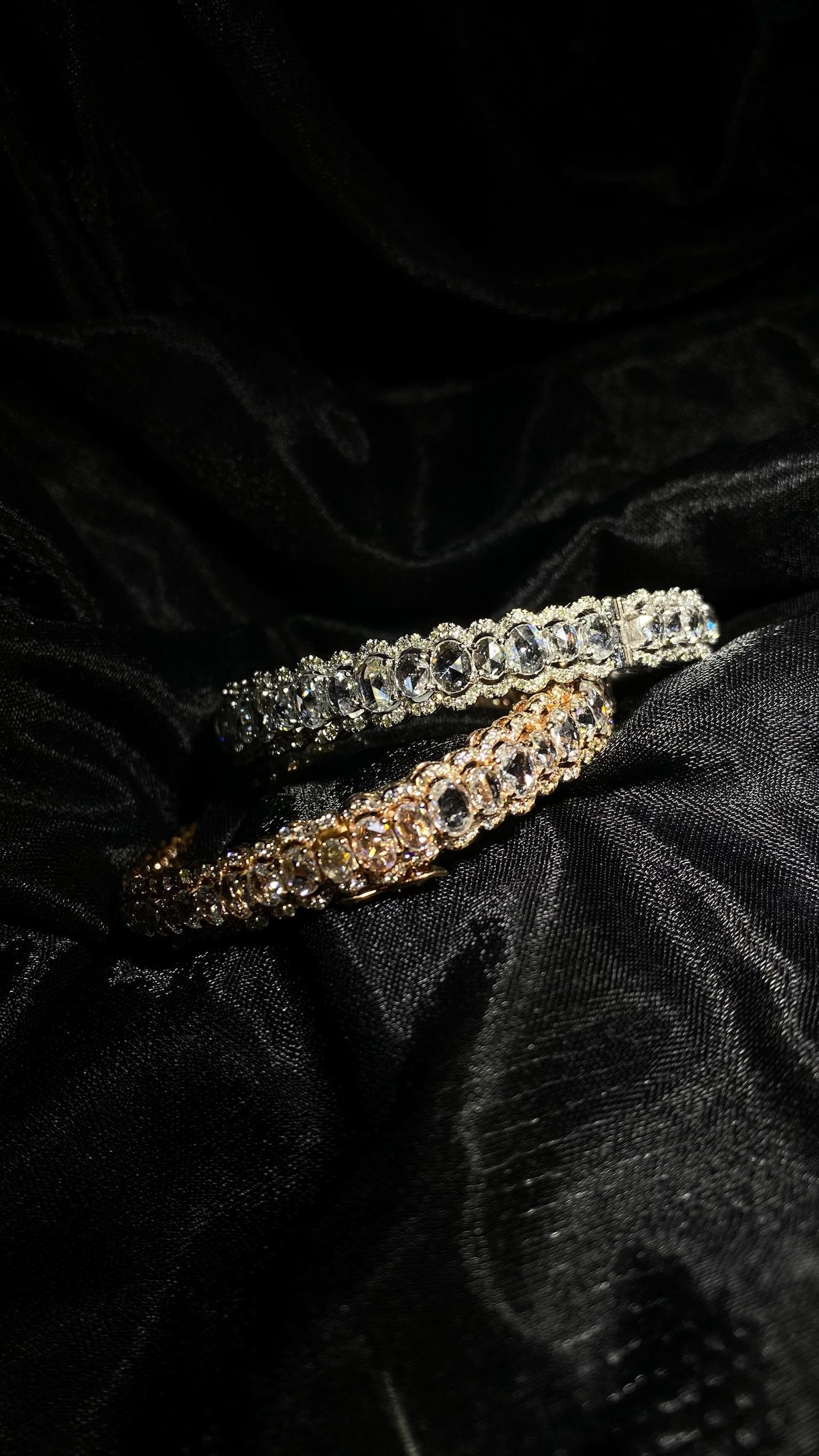 10.91 Carat Rose Diamond Bracelet, Made in 18 Karat White Gold For Sale 1