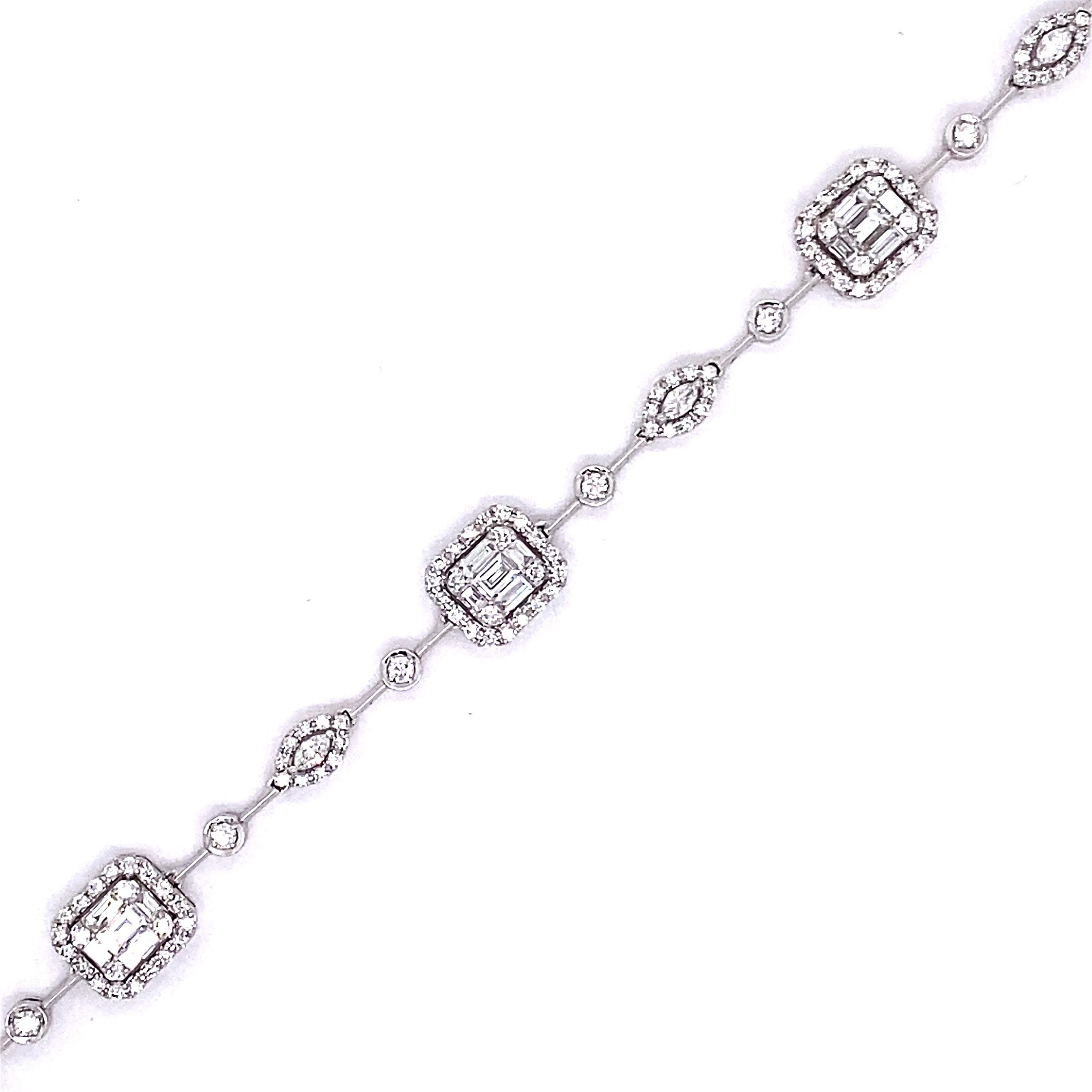 Baguette Cut 10.92 Carat Emerald Cut Cluster Diamond Illusion Necklace and Bracelet Set