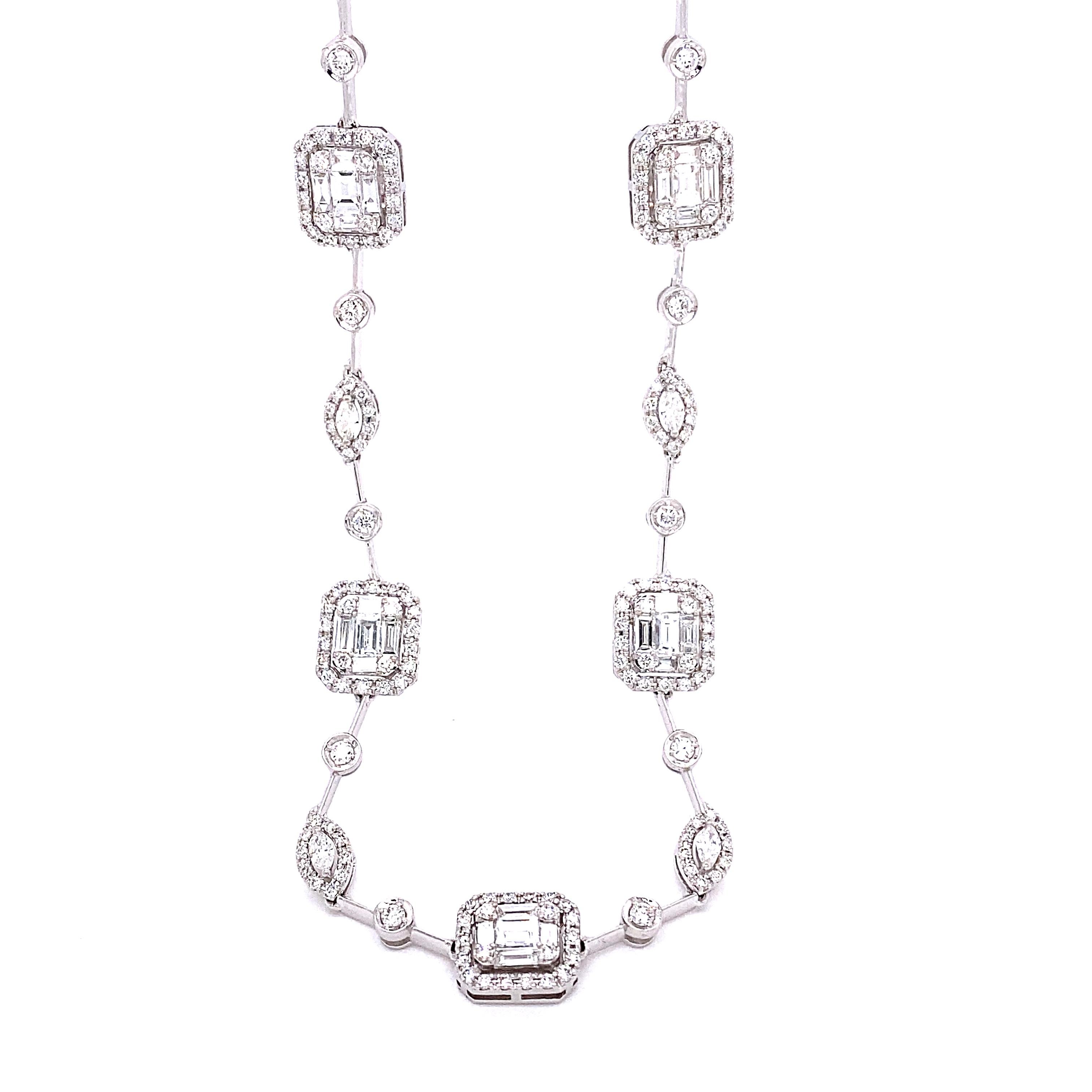 10.92 Carat Emerald Cut Cluster Diamond Illusion Necklace and Bracelet Set In New Condition In Great Neck, NY