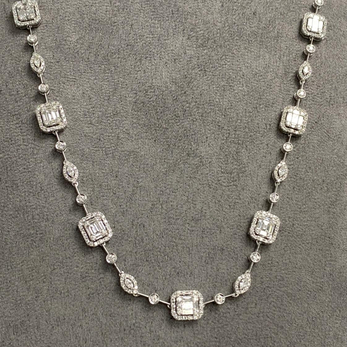 Women's 10.92 Carat Emerald Cut Cluster Diamond Illusion Necklace and Bracelet Set