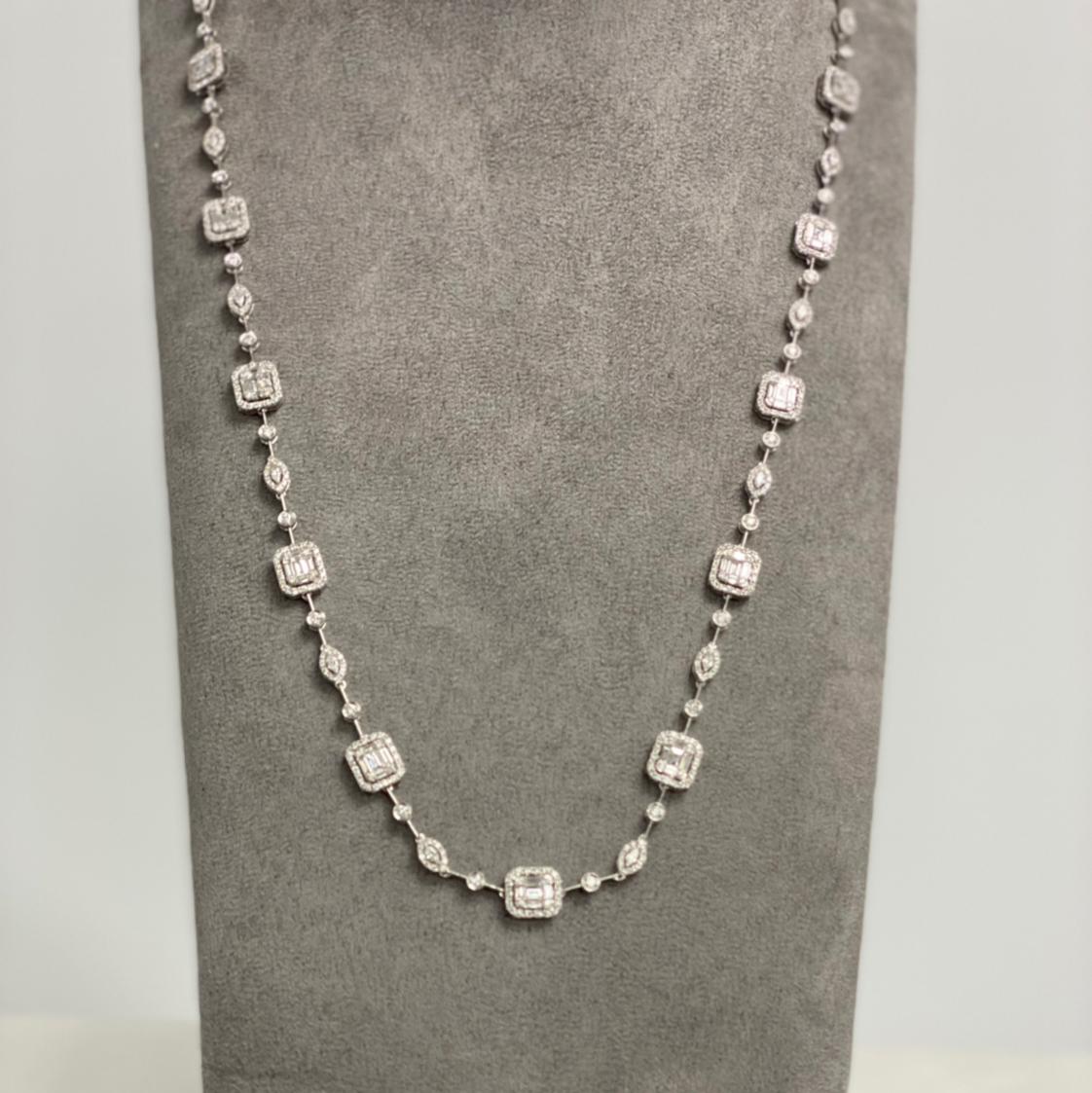 10.92 Carat Emerald Cut Cluster Diamond Illusion Necklace and Bracelet Set 1