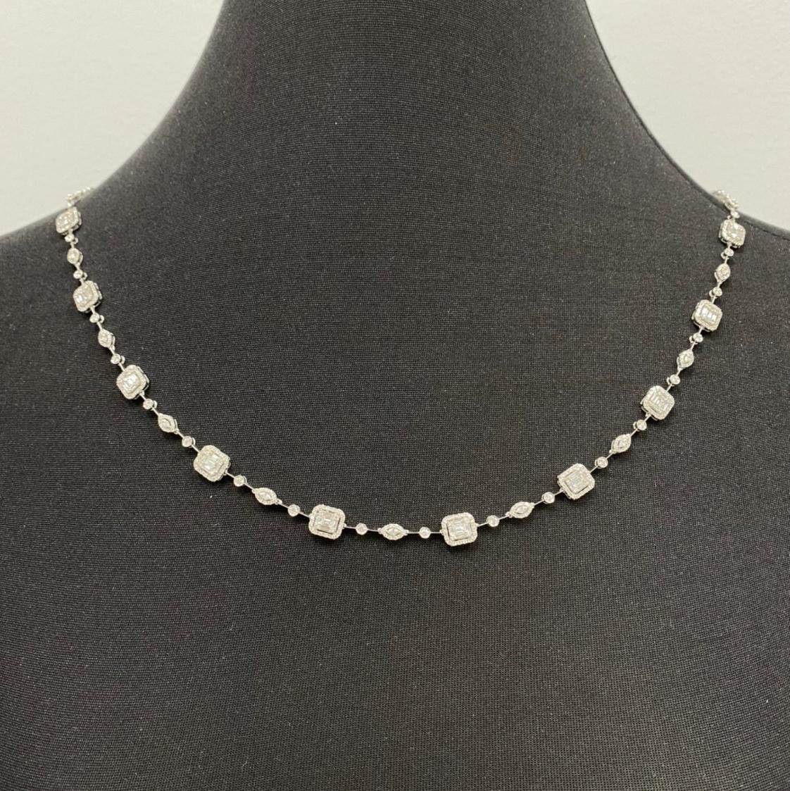 10.92 Carat Emerald Cut Cluster Diamond Illusion Necklace and Bracelet Set 2