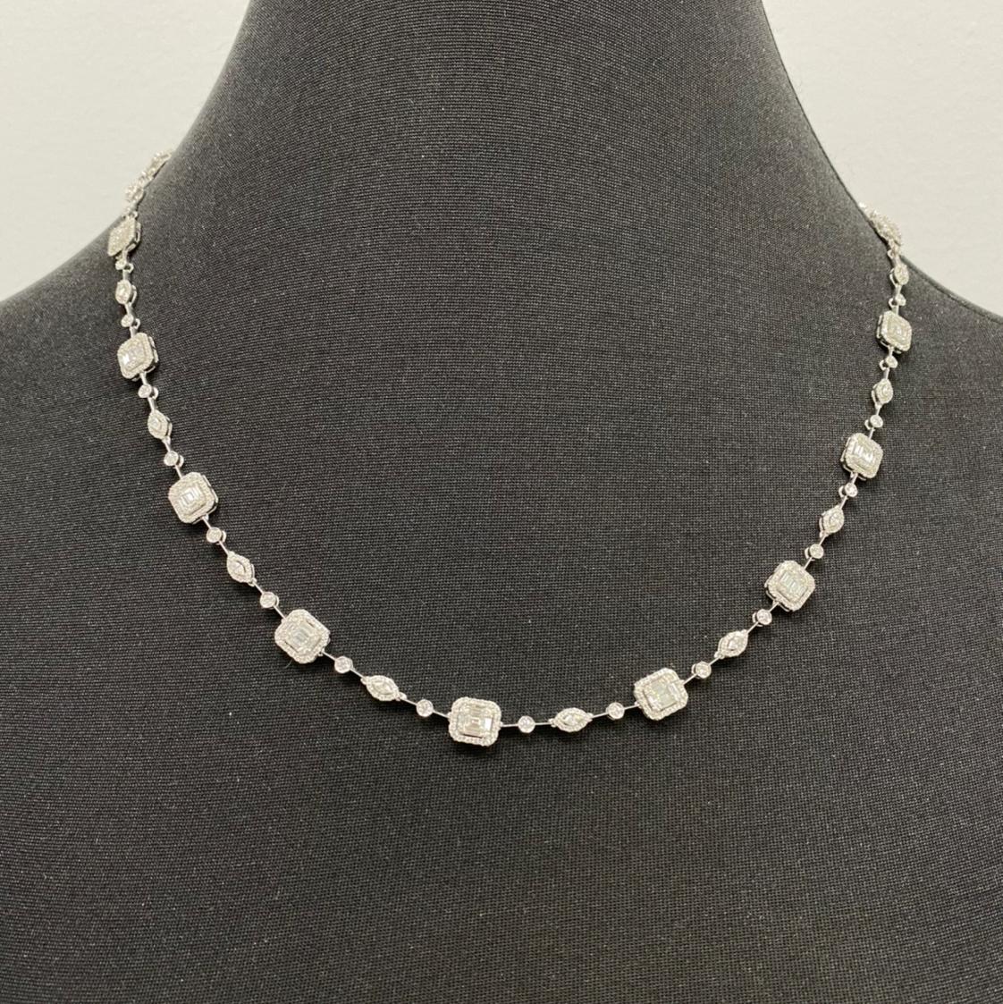 10.92 Carat Emerald Cut Cluster Diamond Illusion Necklace and Bracelet Set 3