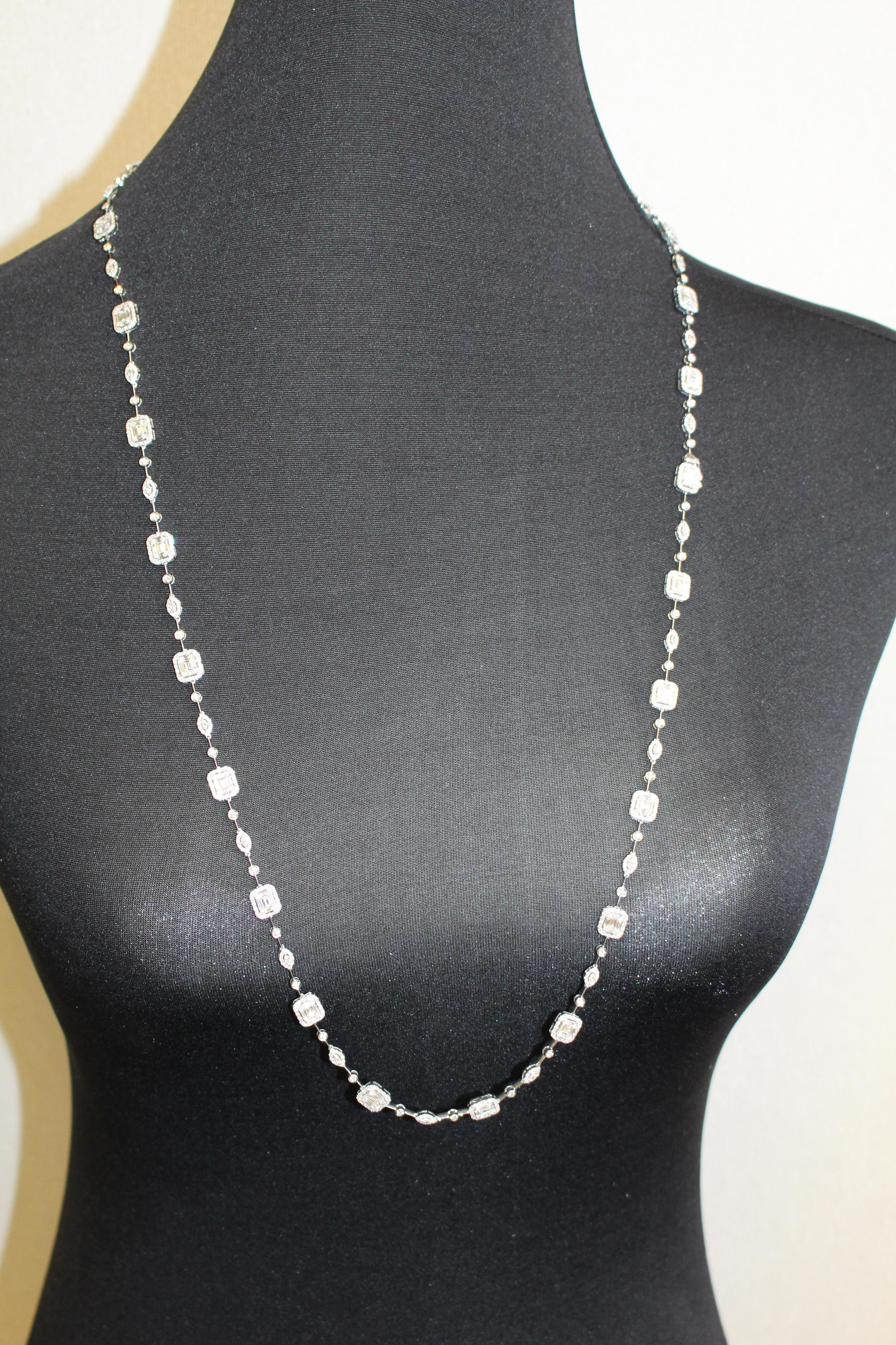 10.92 Carat Emerald Cut Cluster Diamond Illusion Necklace and Bracelet Set 4