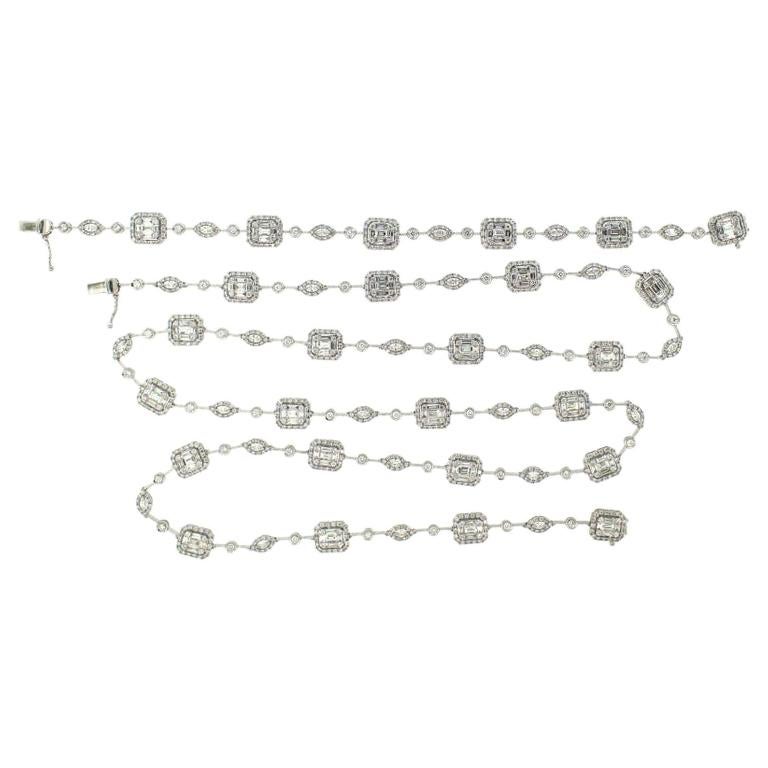 10.92 Carat Emerald Cut Cluster Diamond Illusion Necklace and Bracelet Set