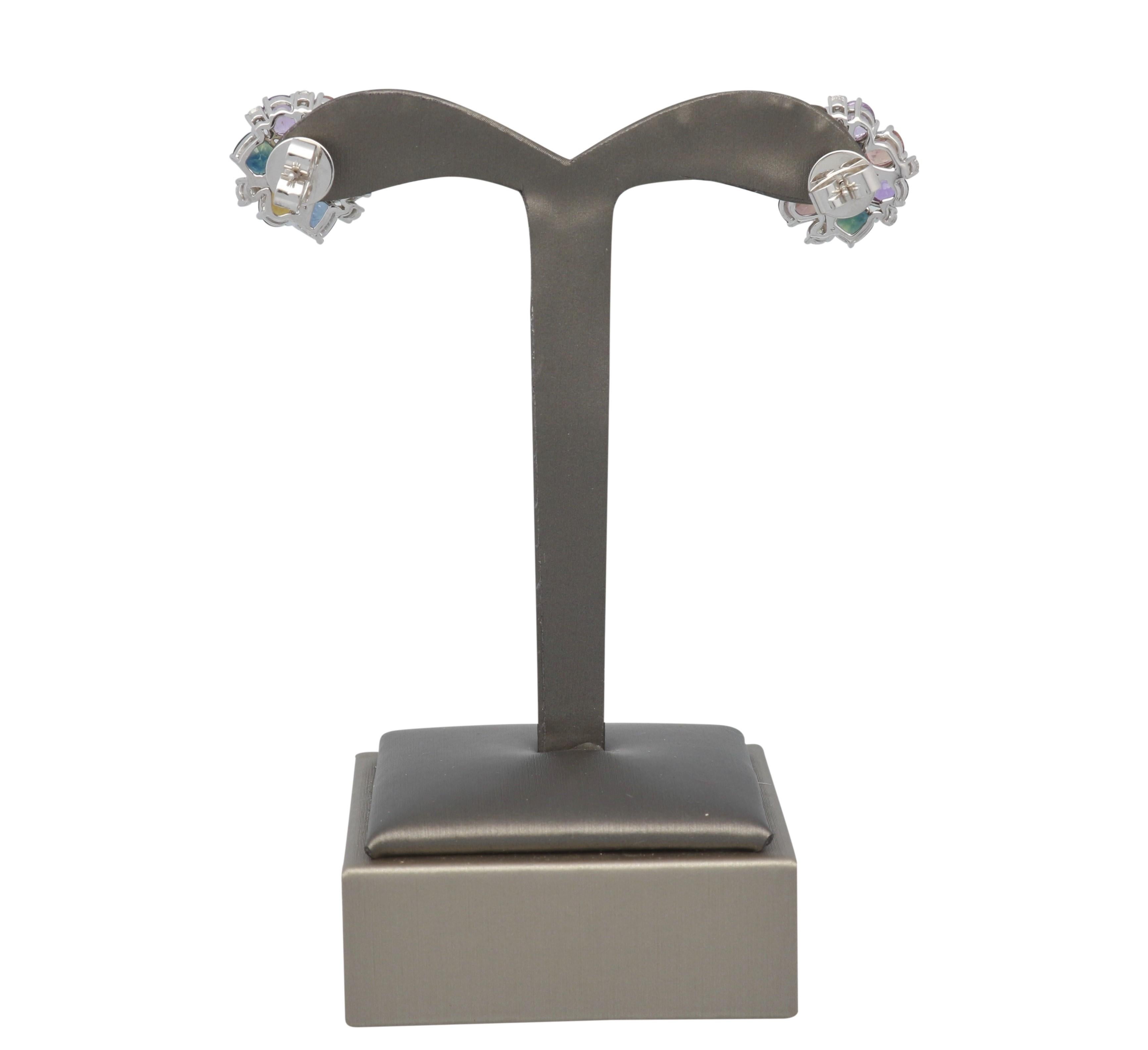 Art Deco 10.92 Carat IGL Certified Multi Sapphire 18 Karat White Gold Earrings
