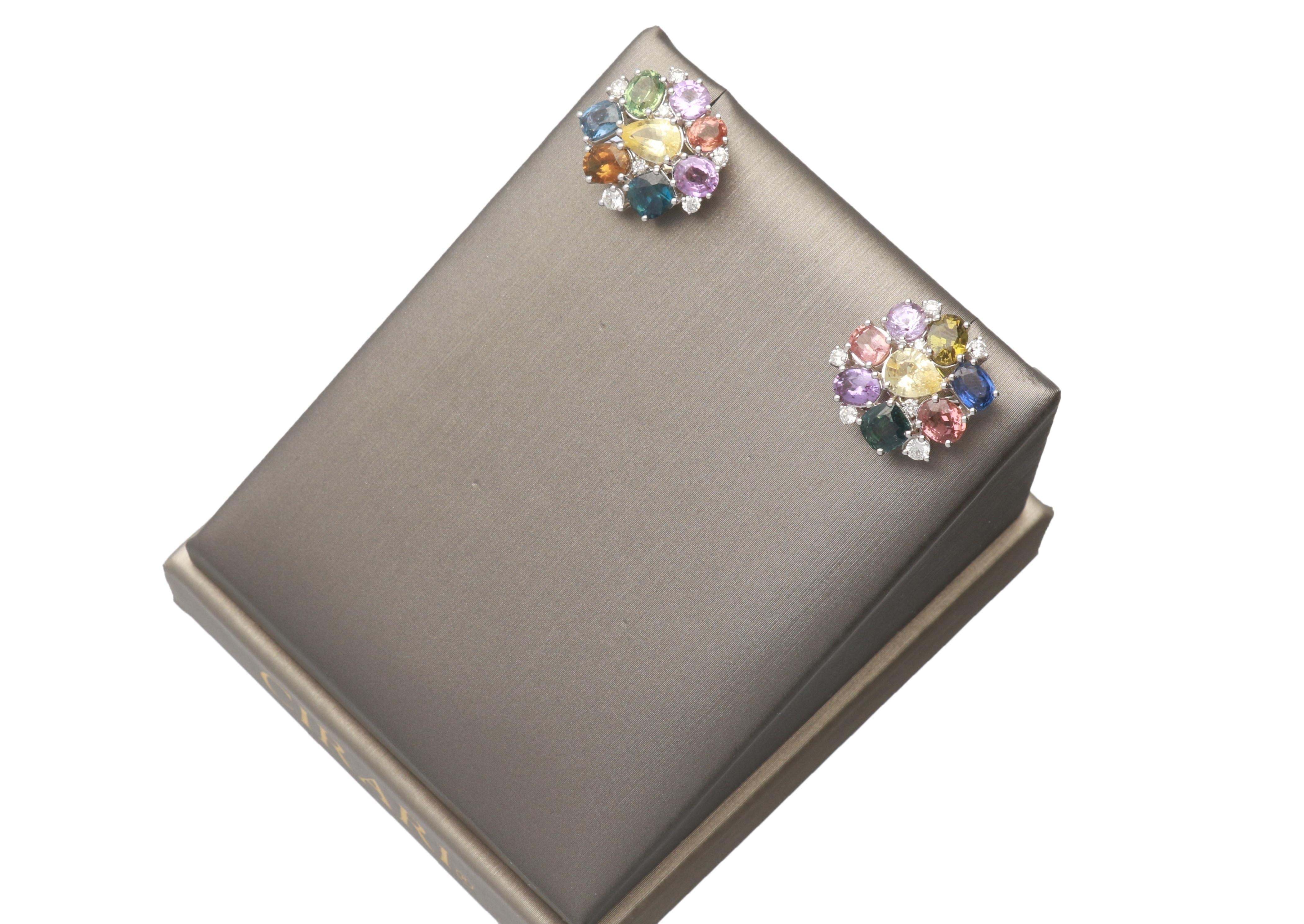 10.92 Carat IGL Certified Multi Sapphire 18 Karat White Gold Earrings In New Condition In New York, NY
