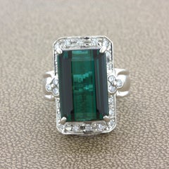 10.92 Carat Indicolite Tourmaline Diamond Platinum Cocktail Ring