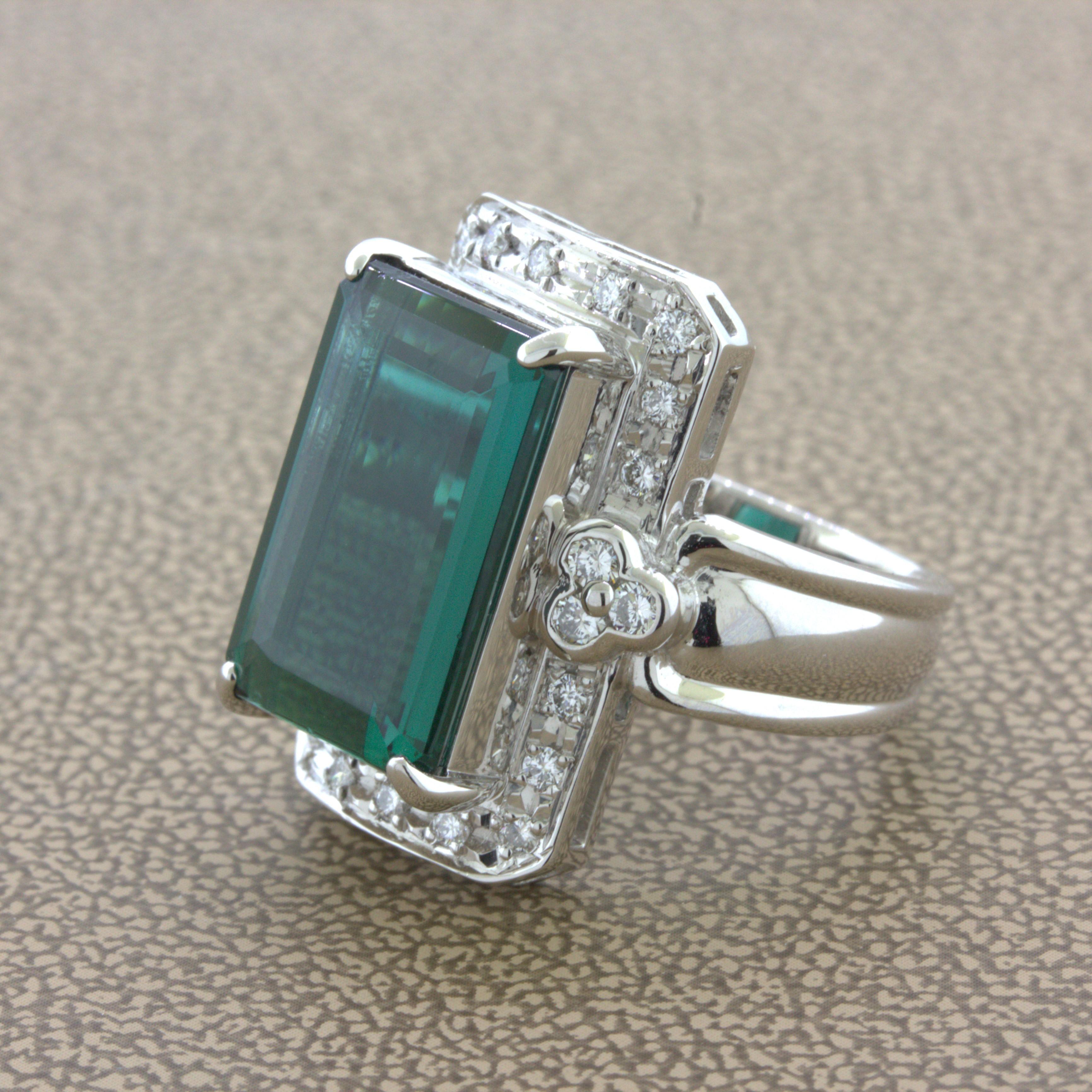 10.92 Carat Indicolite Tourmaline Diamond Platinum Cocktail Ring In New Condition For Sale In Beverly Hills, CA