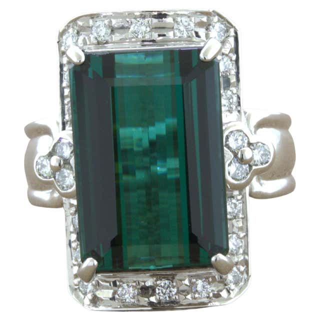 Gem Indicolite Tourmaline Diamond Platinum Ring For Sale at 1stDibs