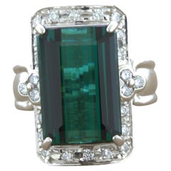 10.92 Carat Indicolite Tourmaline Diamond Platinum Cocktail Ring