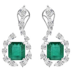 10.92 Carat Zambian Emerald 4.26 Carat SI/H Diamond Earrings 18 Karat White Gold