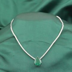 10.92 Ct Pear Zambian Emerald 3.39 Ct Natural Diamond Necklace 18K White Gold