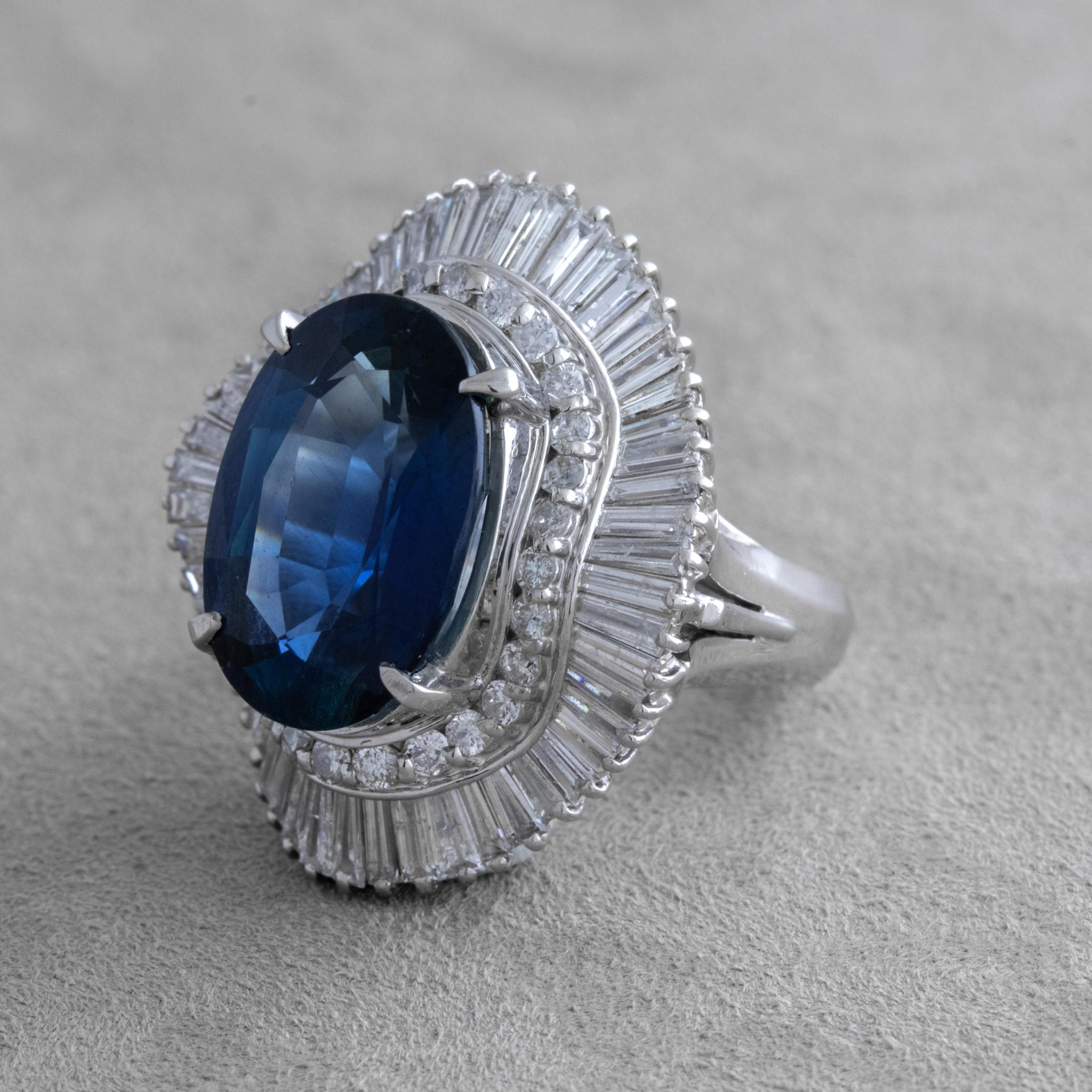 Mixed Cut 10.92ct Blue Sapphire Diamond Platinum Ballerina Cocktail Ring GIA Certified