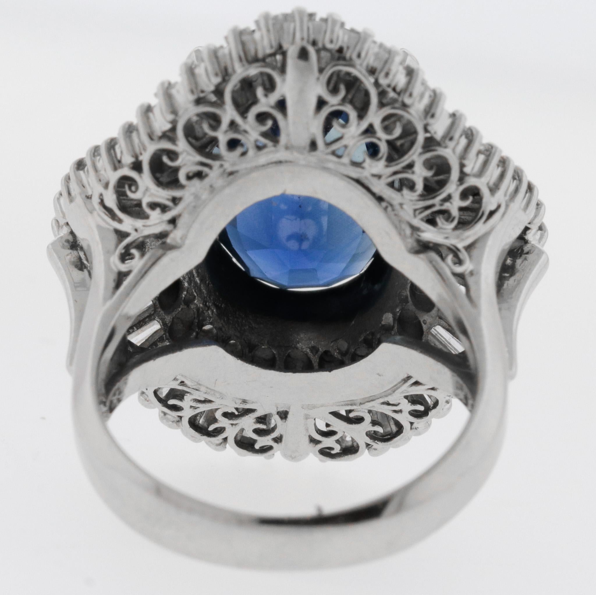 10.92ct Blue Sapphire Diamond Platinum Ballerina Cocktail Ring GIA Certified In New Condition In Beverly Hills, CA
