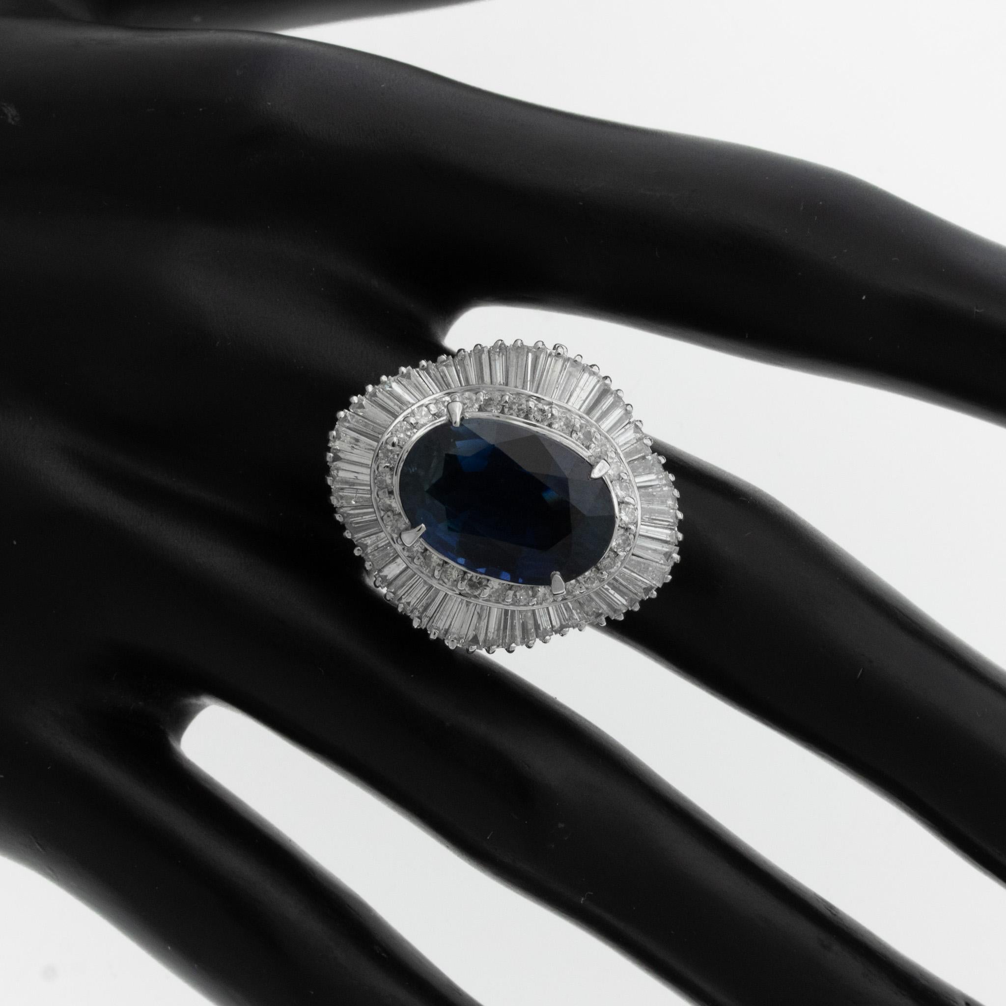 Women's 10.92ct Blue Sapphire Diamond Platinum Ballerina Cocktail Ring GIA Certified
