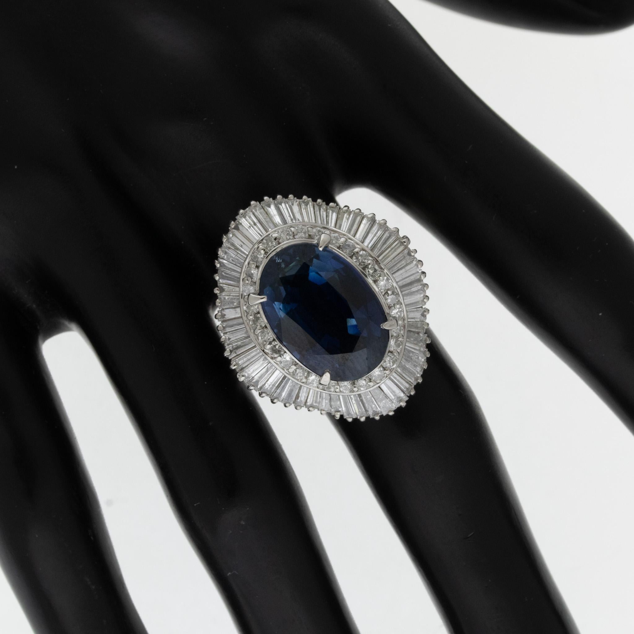 10.92ct Blue Sapphire Diamond Platinum Ballerina Cocktail Ring GIA Certified 1