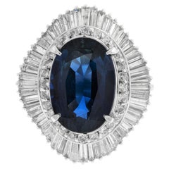 Anello Cocktail Ballerina in platino con diamante e zaffiro blu da 10,92 carati certificato GIA