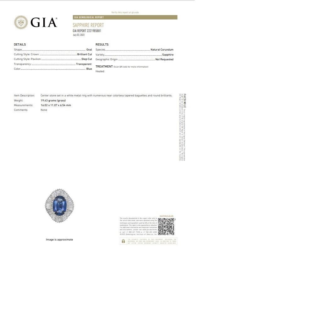 10.92ct Blue Sapphire Diamond Platinum Ballerina Cocktail Ring GIA Certified 2