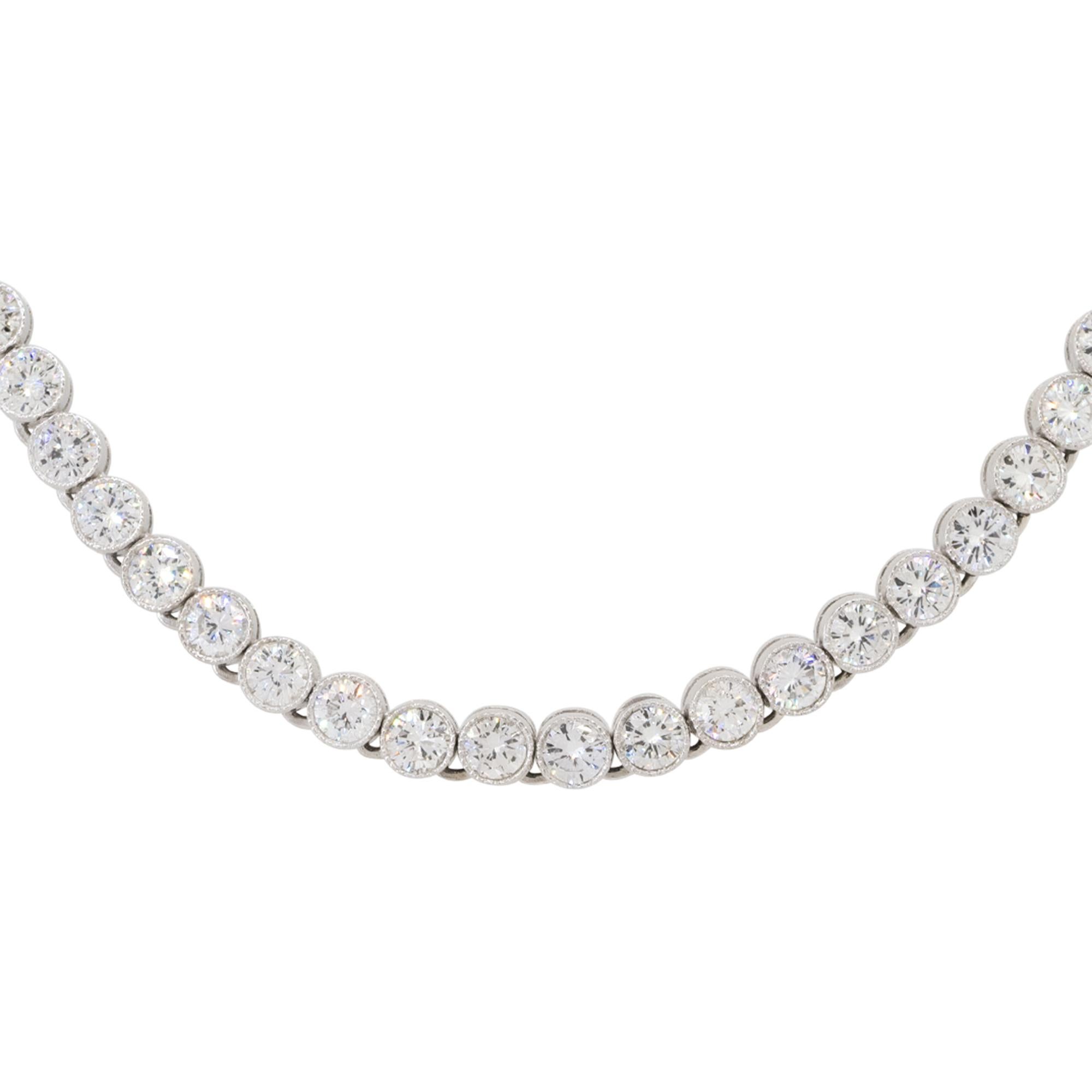 Women's or Men's Natural 10.93 Carat Diamond Bezel Set Platinum Tennis Necklace In Stock