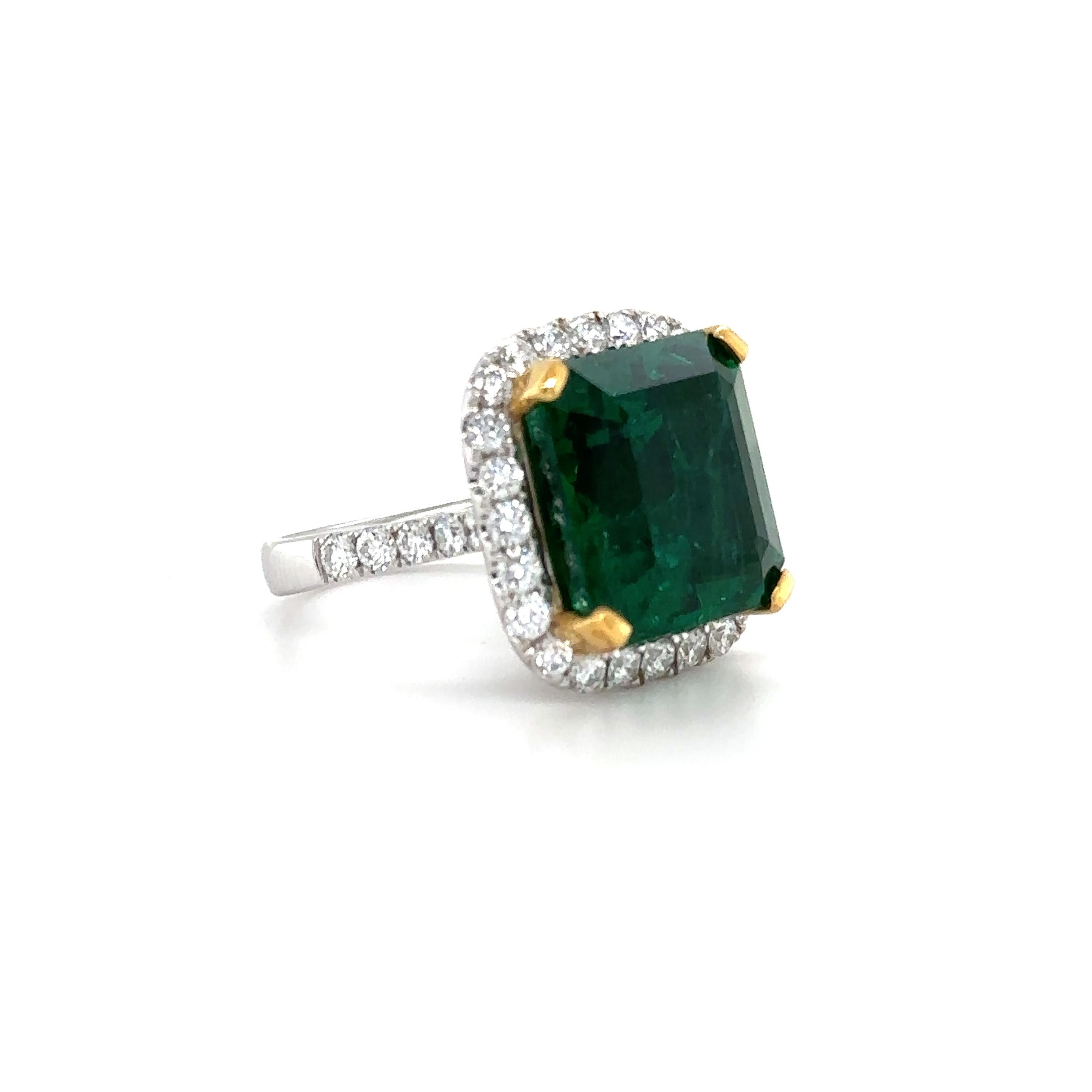 Octagon Cut 10.93 Carat GRS Certified Emerald Ring For Sale