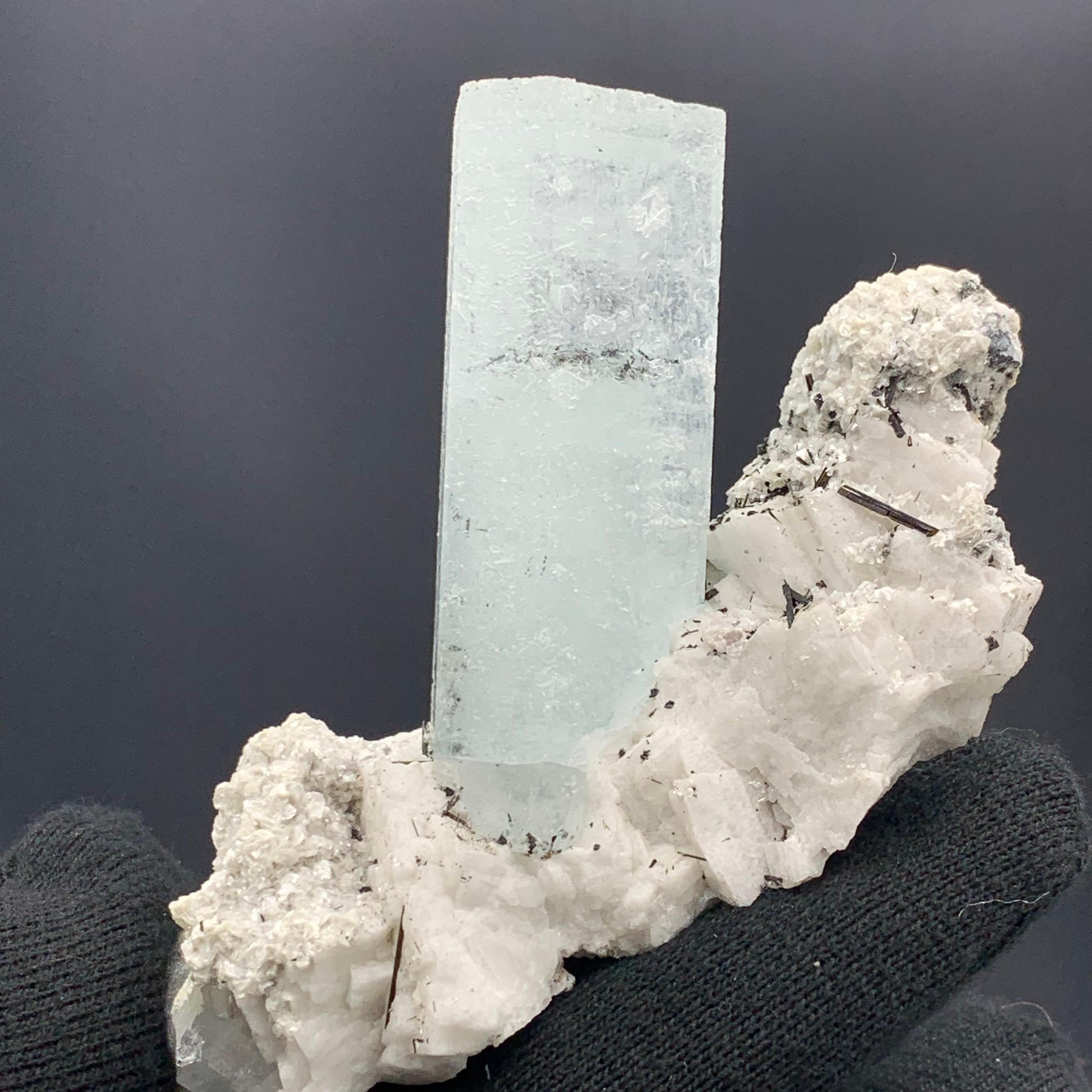 18th Century and Earlier 109.44 Gram Gorgeous Elongated Aquamarine Specimen With Schorl Spray   For Sale