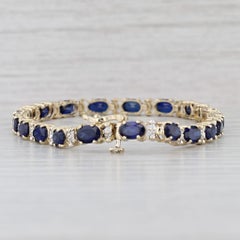 10.94ctw Lab Created Sapphire Diamond Tennis Bracelet 10k Yellow Gold 7" 4.6mm