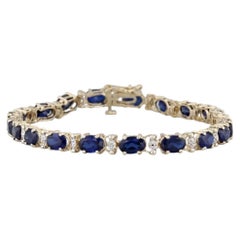 10.94ctw Lab Created Sapphire Diamond Tennis Bracelet 10k Yellow Gold 7" 4.6mm
