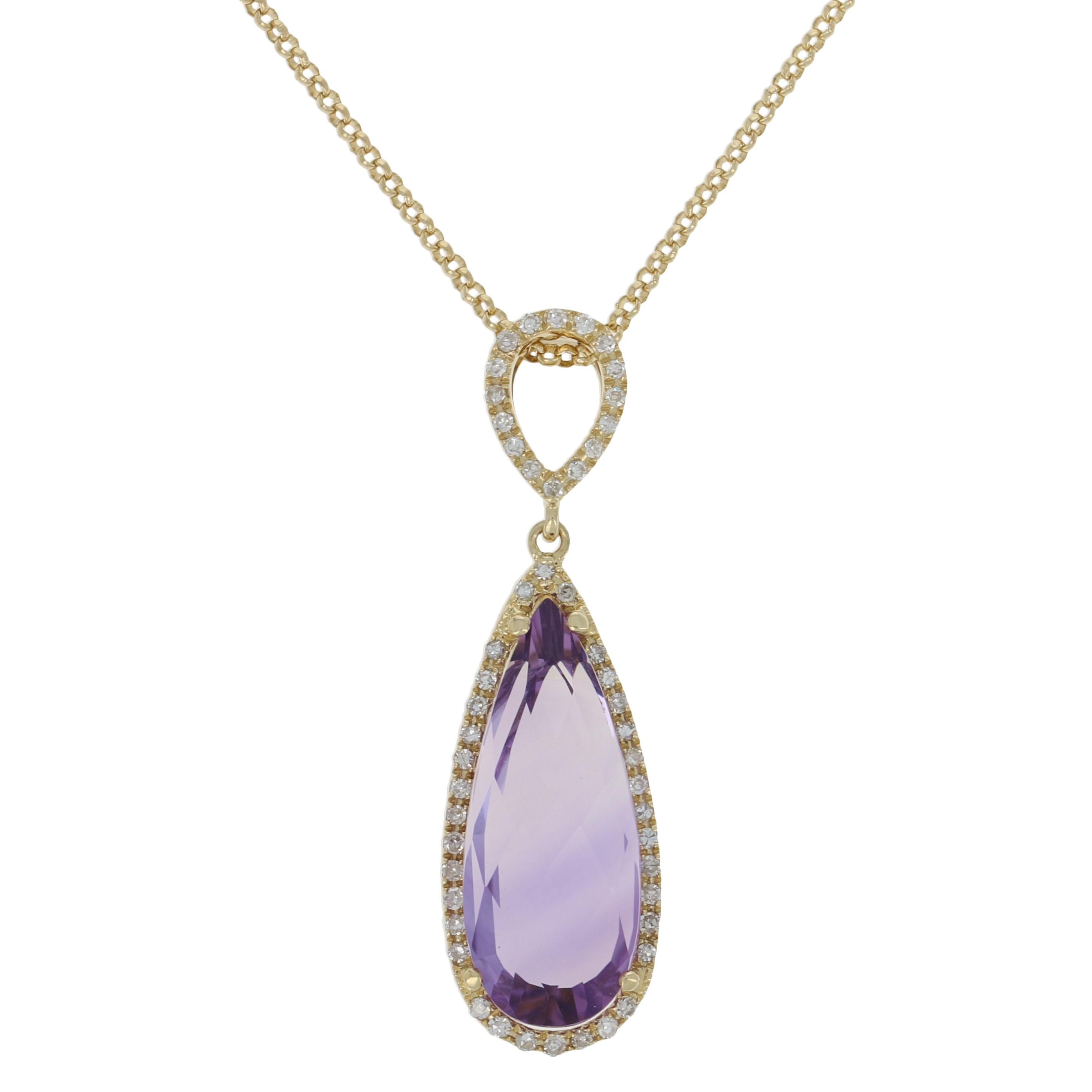 Women's 10.94ctw Pear Cut Amethyst & Diamond Earrings & Pendant Necklace 14k Gold Halo