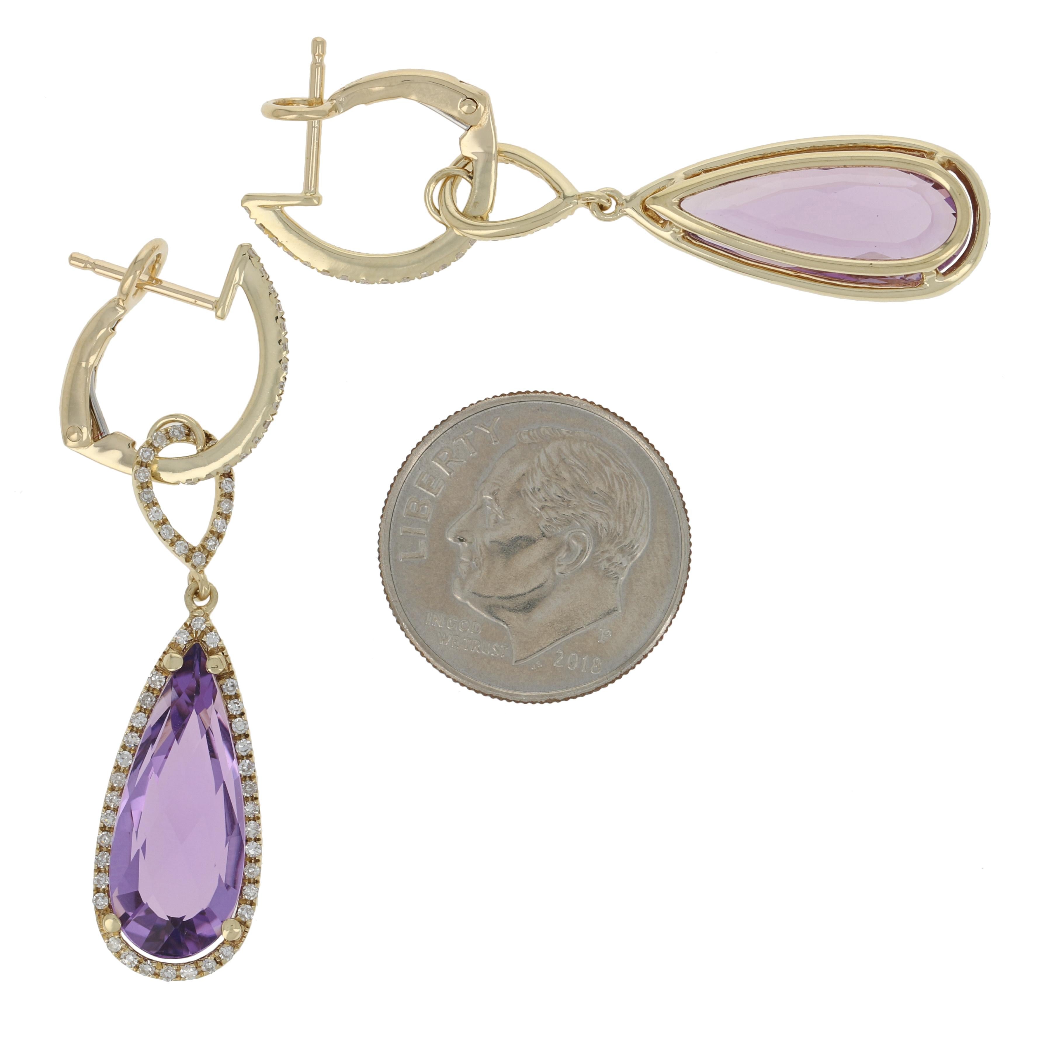 10.94ctw Pear Cut Amethyst & Diamond Earrings & Pendant Necklace 14k Gold Halo 4
