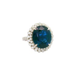 10.95 Carat Blue Sapphire Diamond 18K White Gold Ring, GIA Certified (bague en or blanc avec saphir bleu certifié)
