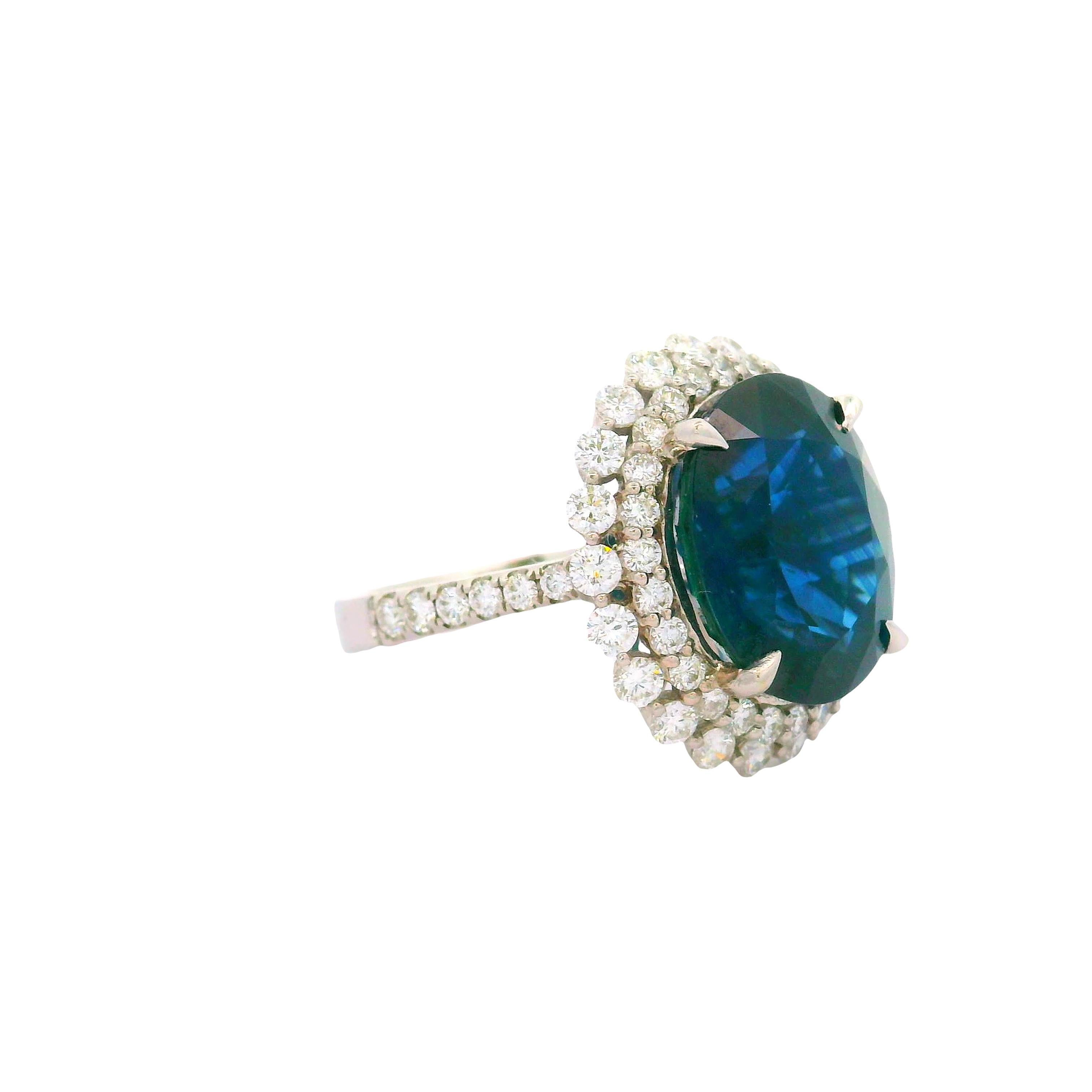 Oval Cut 10.95 Carat Blue Sapphire Diamond 18K White Gold Ring, GIA Certified For Sale