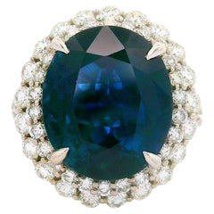 10.95 Carat Blue Sapphire Diamond 18K White Gold Ring, GIA Certified