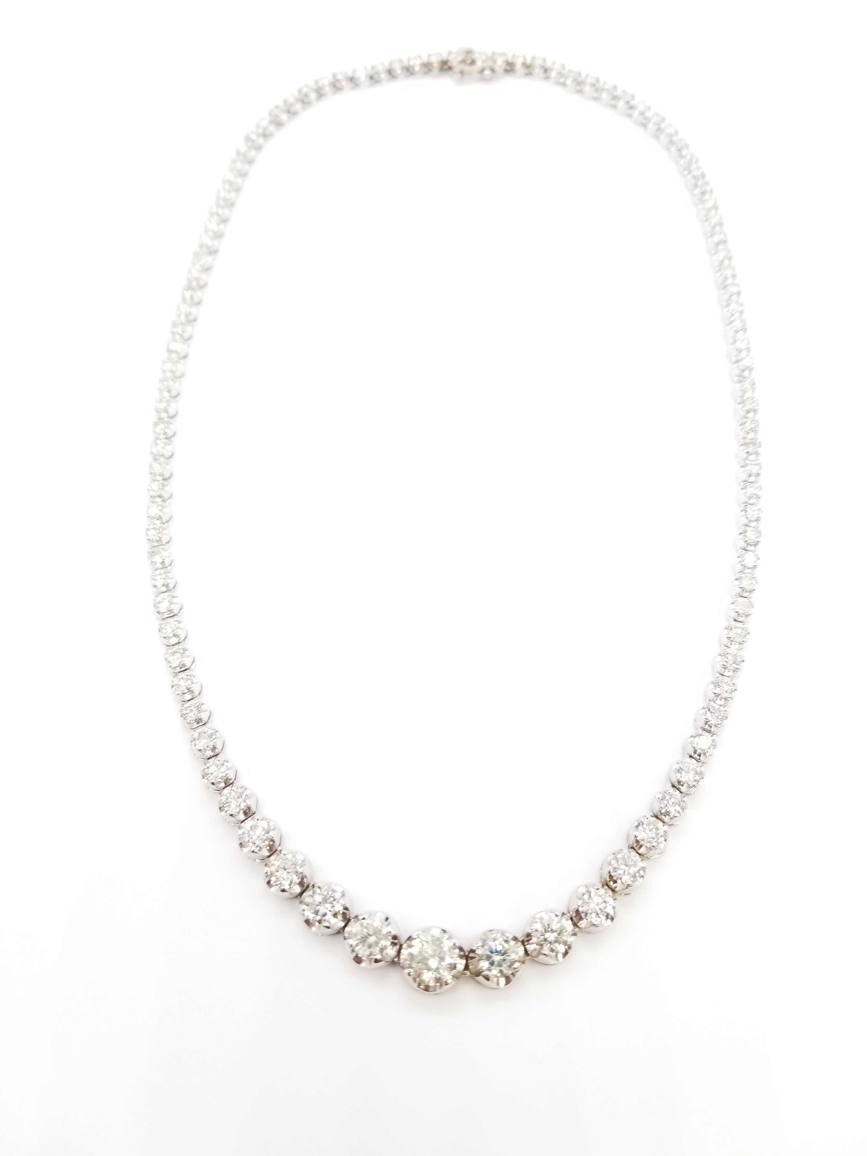 Women's 10.90 Carat Diamond White Gold Riviera Graduated Tennis Necklace