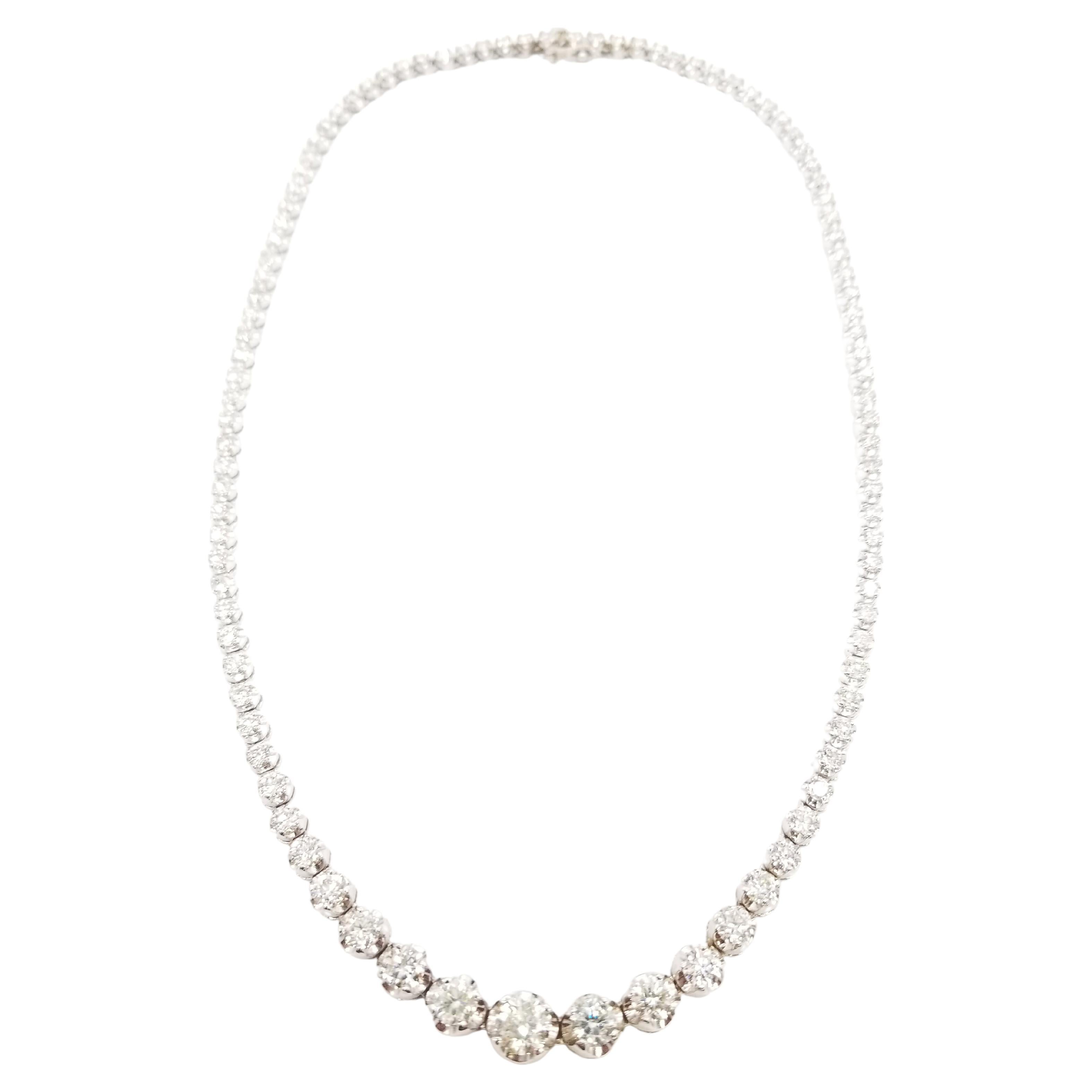 10.90 Carat Diamond White Gold Riviera Graduated Tennis Necklace