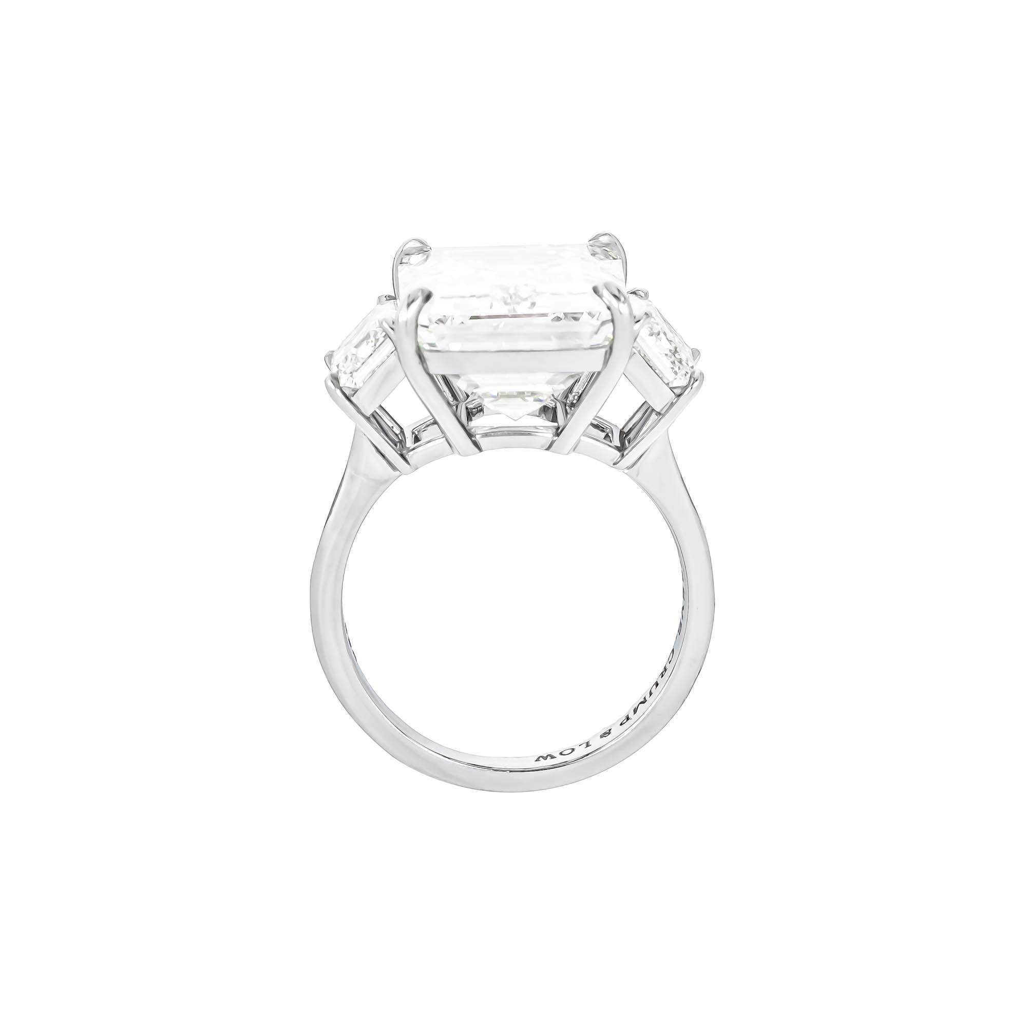 Modern 10.95 Carat Emerald Cut GIA Diamond Three-Stone Ring Platinum For Sale