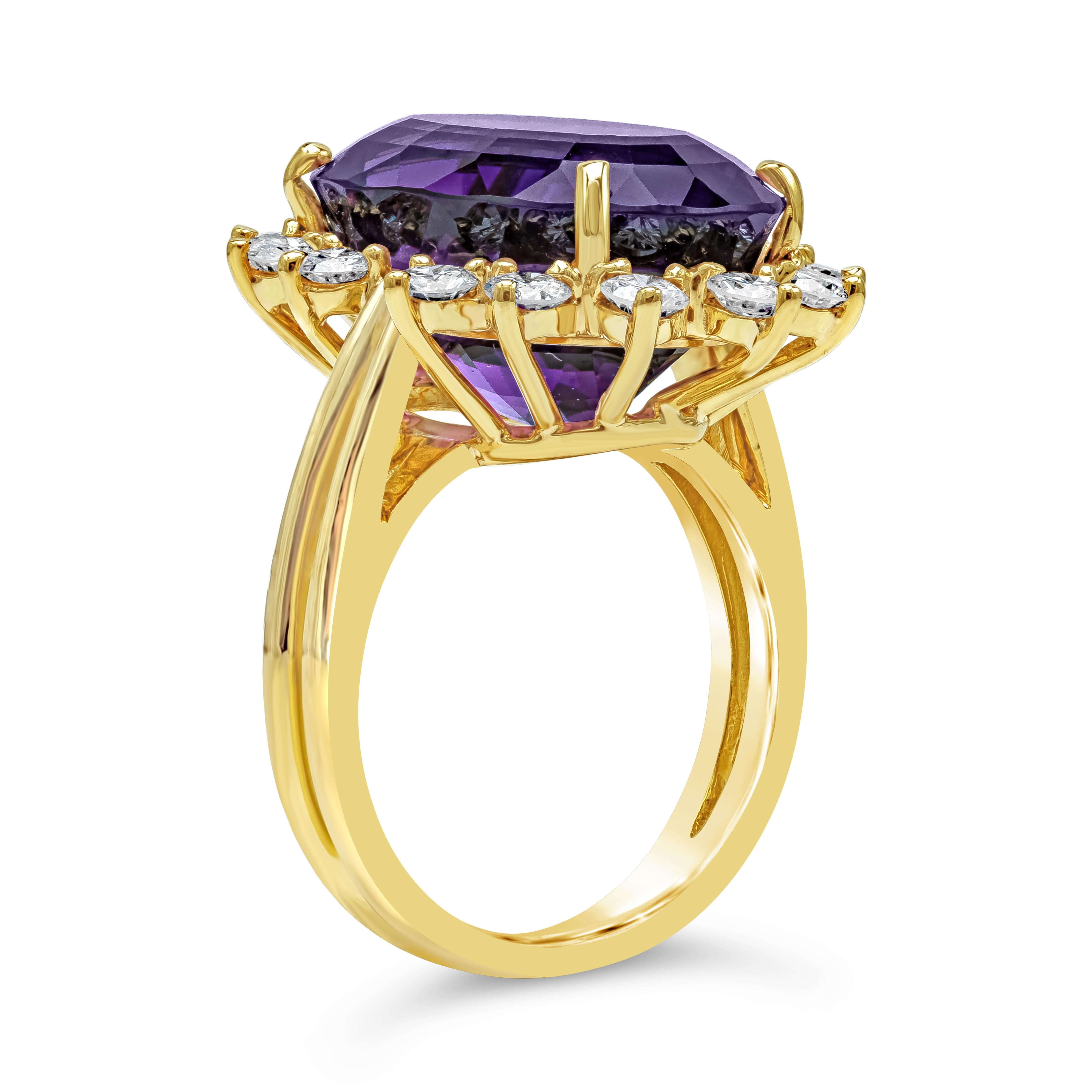 10.95 Carats Oval Cut Purple Amethyst and Round Diamond Cocktail Ring In Good Condition For Sale In New York, NY