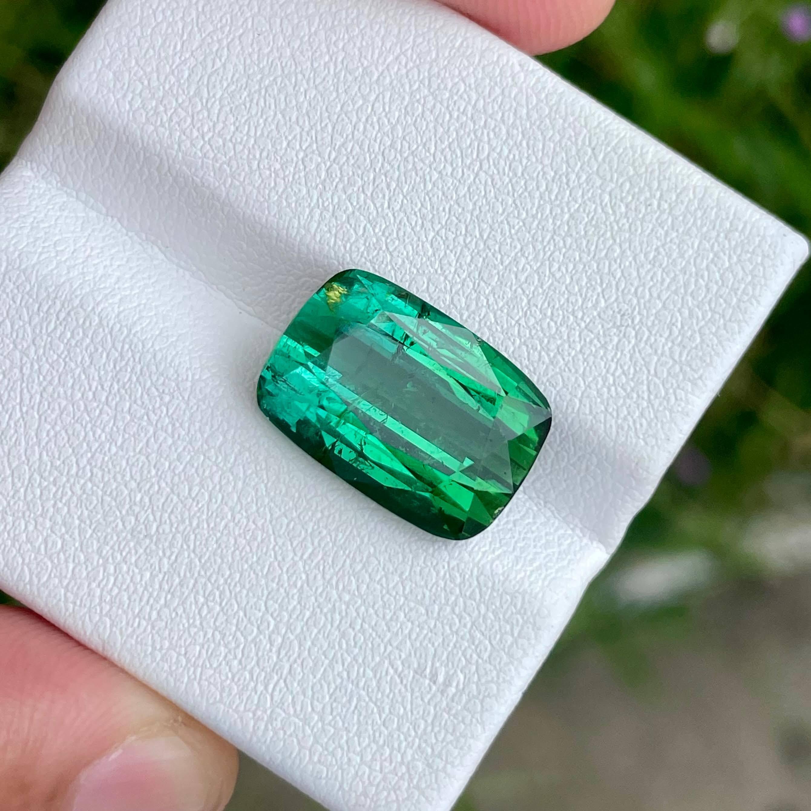 Modern 10.95 carats Greenish Blue Tourmaline Stone Cushion Cut African Gemstone For Sale