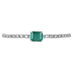 Bracelet tennis en diamants 14 carats et émeraudes vertes bleutées naturelles de 10,95 carats 