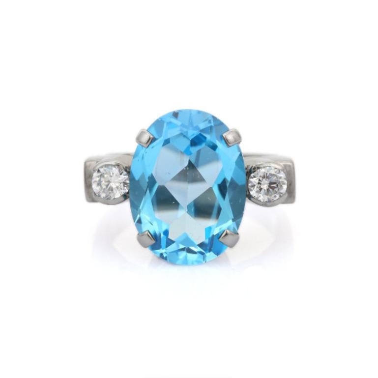 10.96 Carat Blue Topaz and Diamond Sterling Silver Ring for Women 3