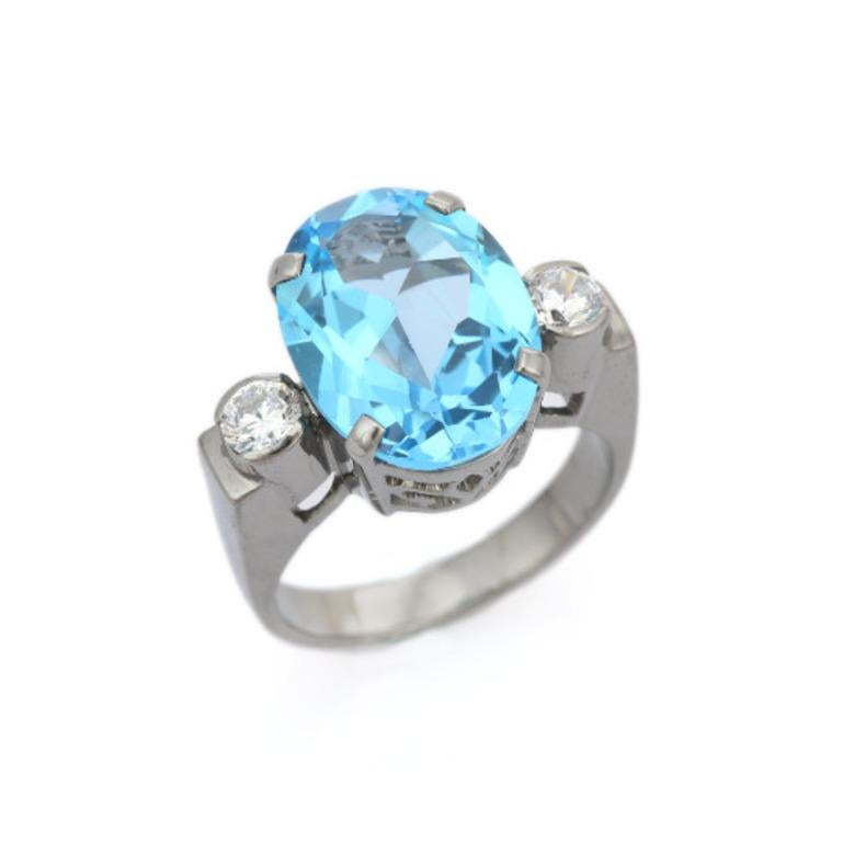 10.96 Carat Blue Topaz and Diamond Sterling Silver Ring for Women 4